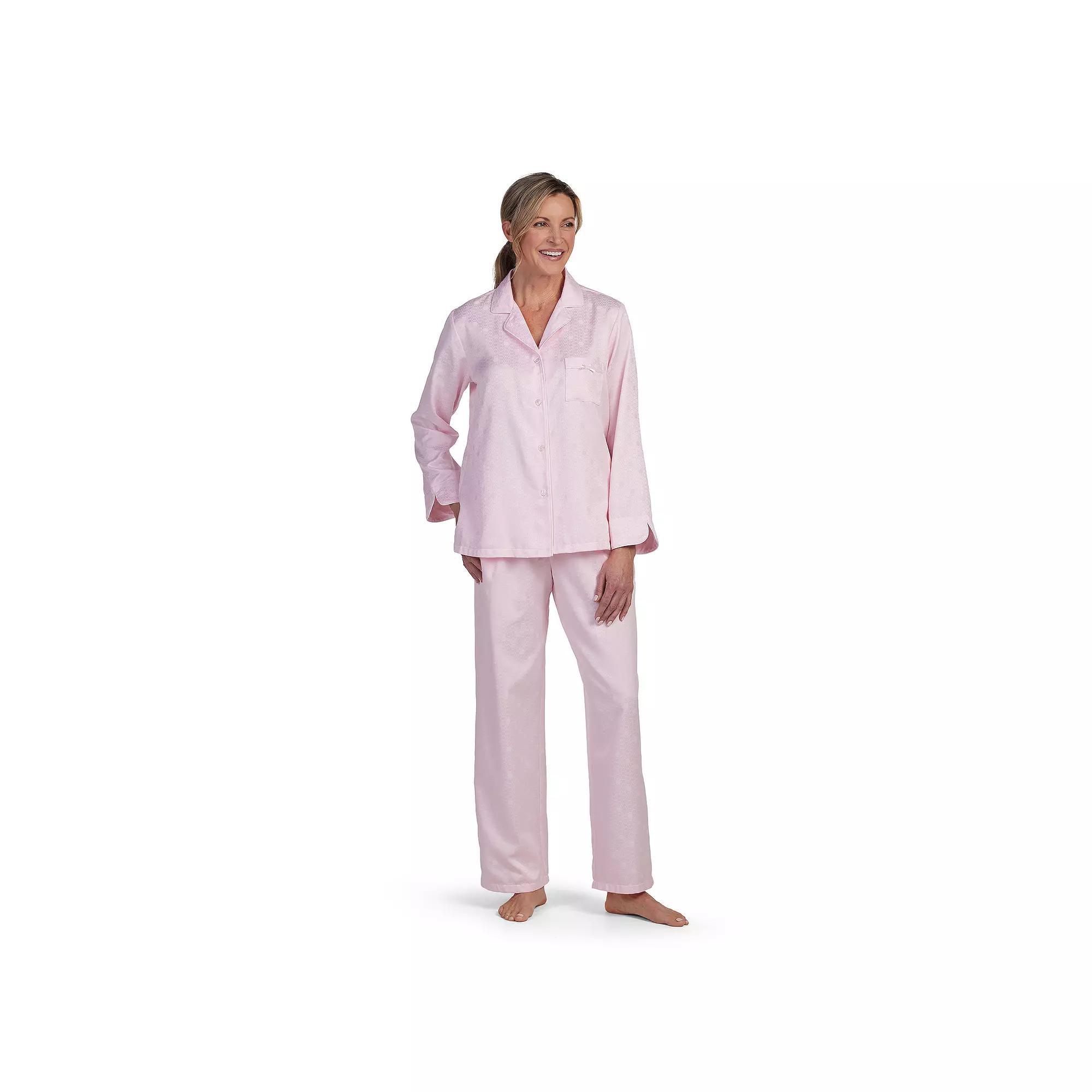 Womens Miss Elaine Essentials Brushed Back Satin Pajama Top & Pajama Bottoms Set Product Image