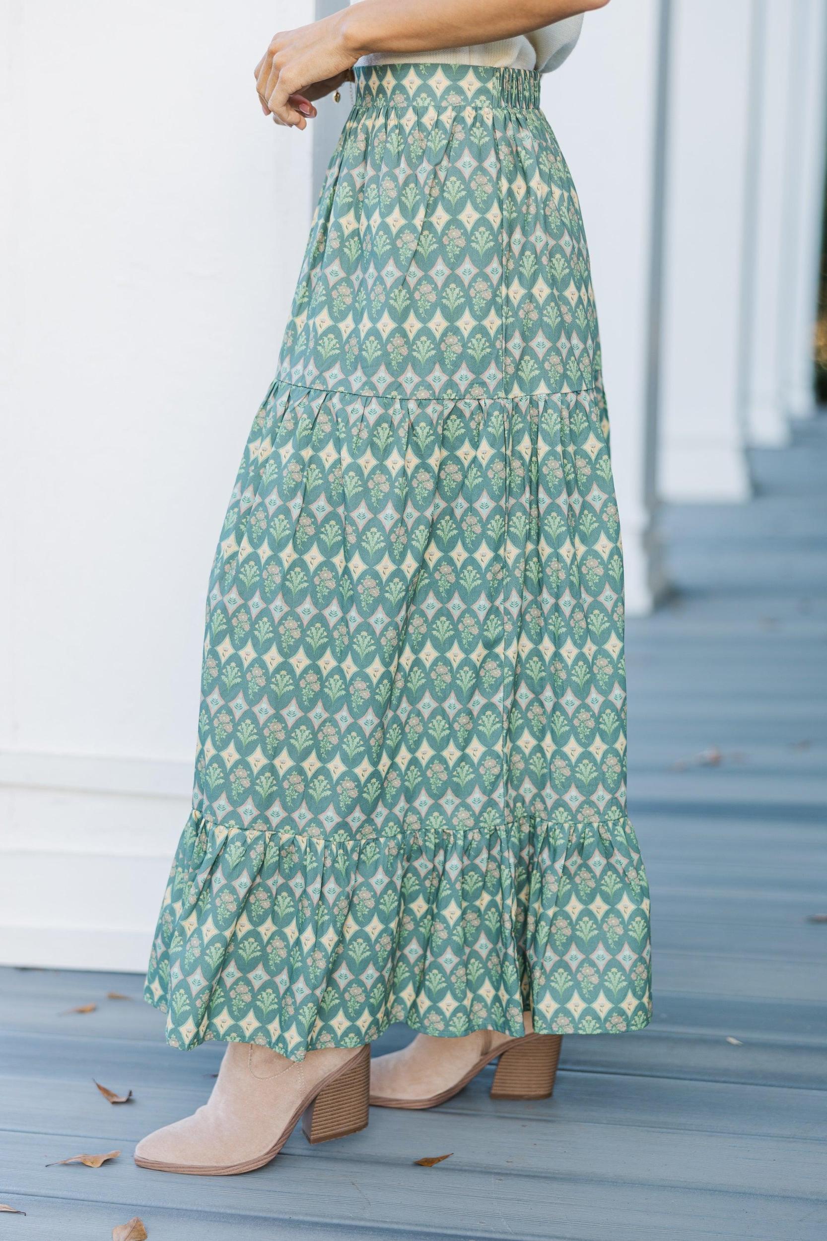 The Charm Green Medallion Midi Skirt Female Product Image