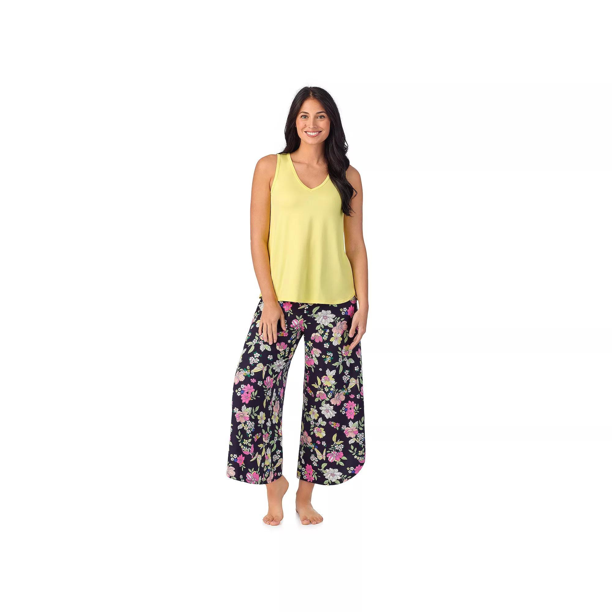 Womens Cuddl Duds 2-Piece Sleeveless Pajama Top & Wide Leg Pajama Pants Set Blue Floral Product Image