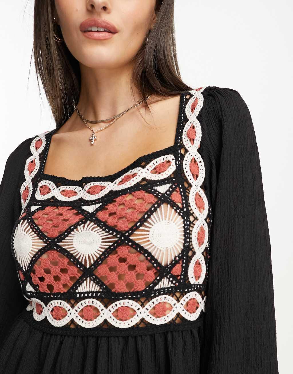 ASOS DESIGN long sleeve crochet mini dress Product Image