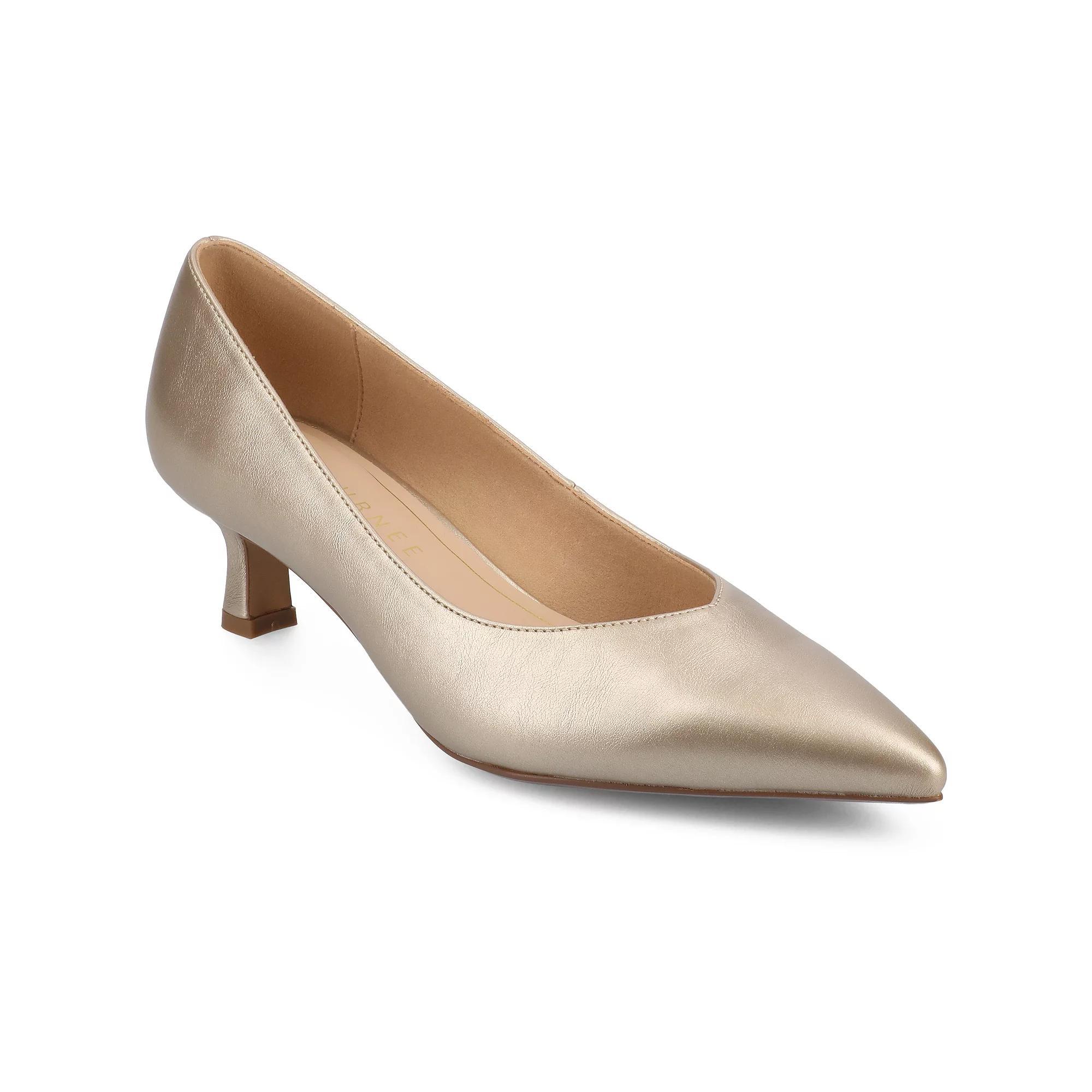 Journee Pammie Medium and Wide Width Womens Slip-On Kitten Heel Pumps Beige Product Image