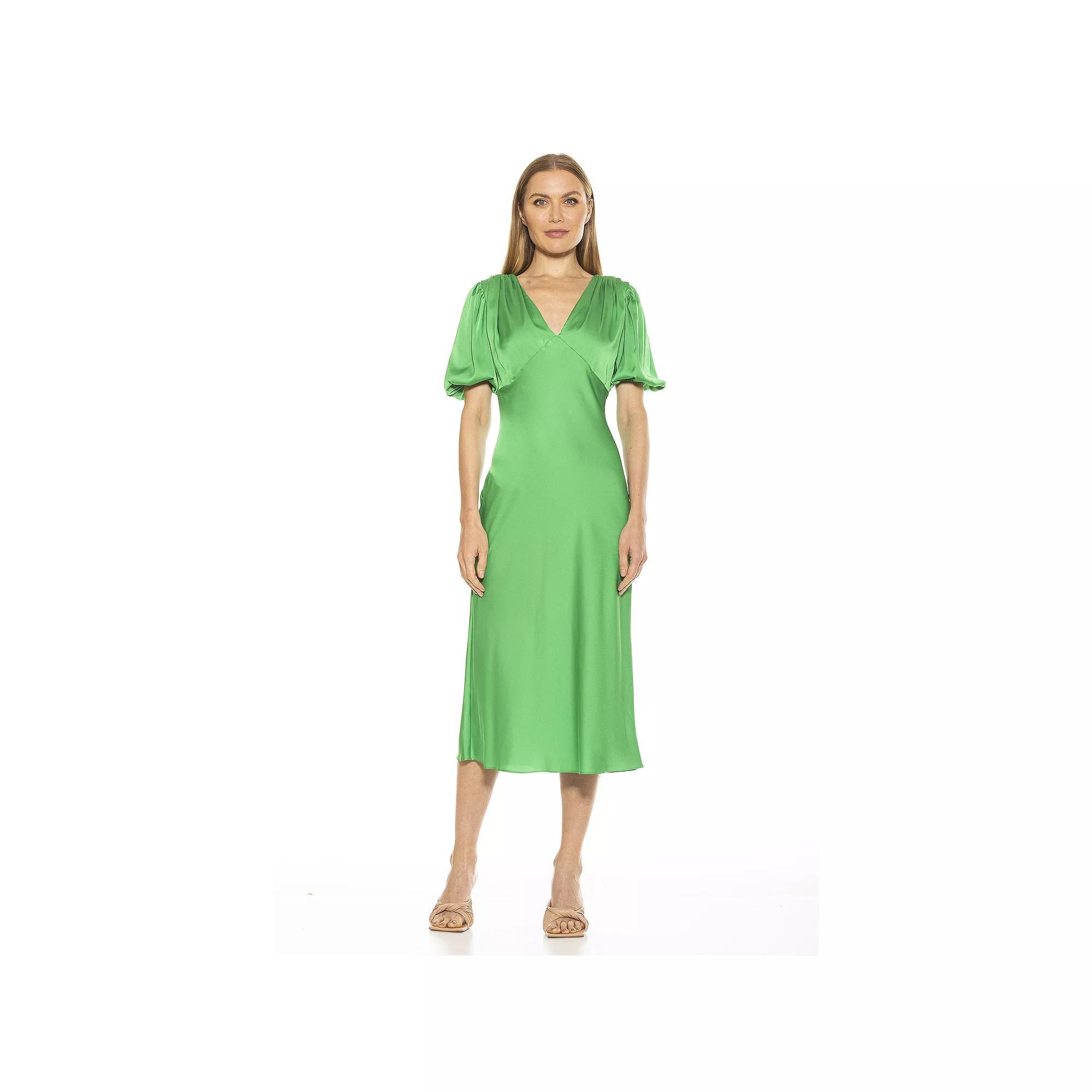 Women's ALEXIA ADMOR Felicity Bubble Sleeve Midi Dress, Size: 4, Green Product Image