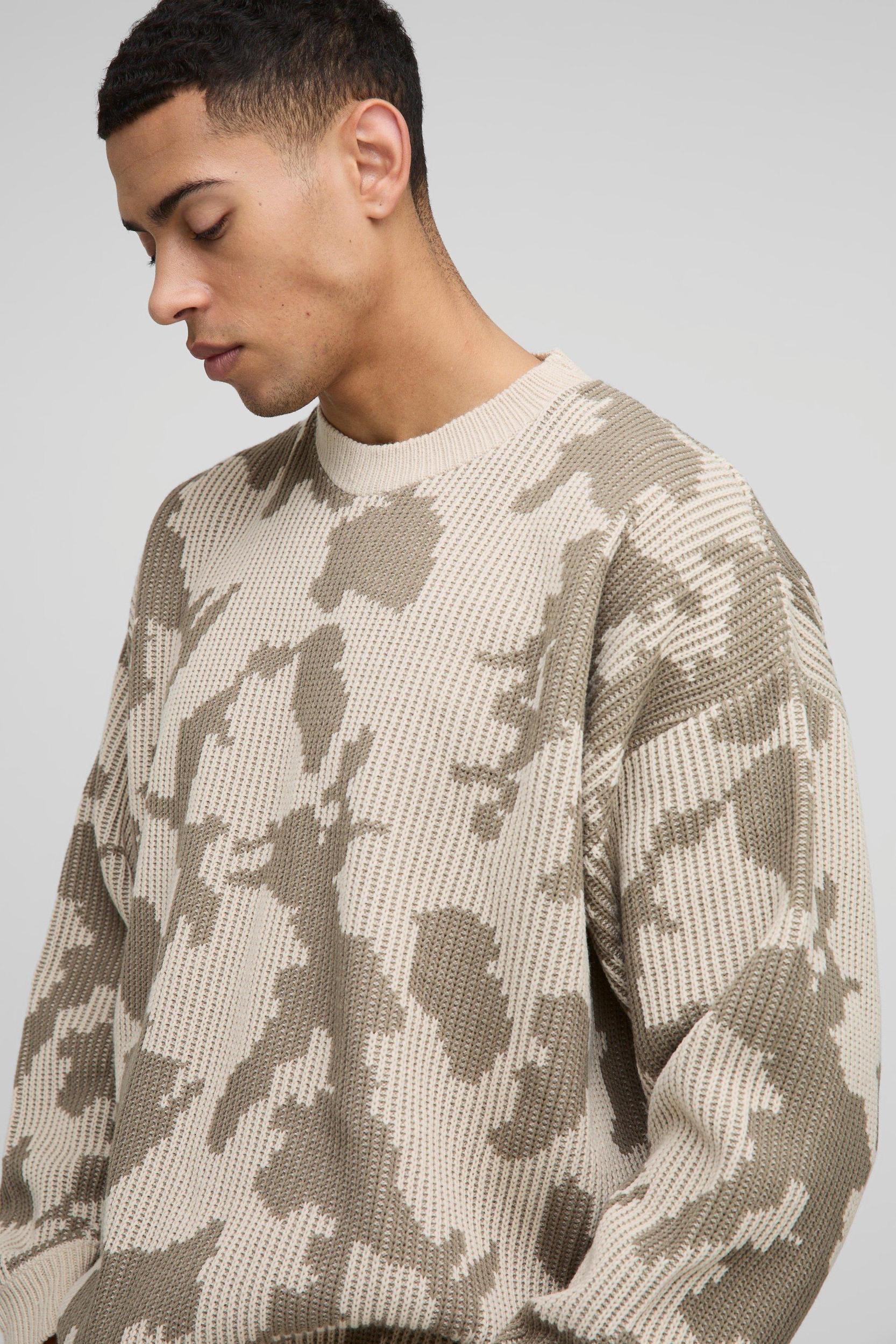 Oversized Camo Knitted Sweater | boohooMAN USA Product Image