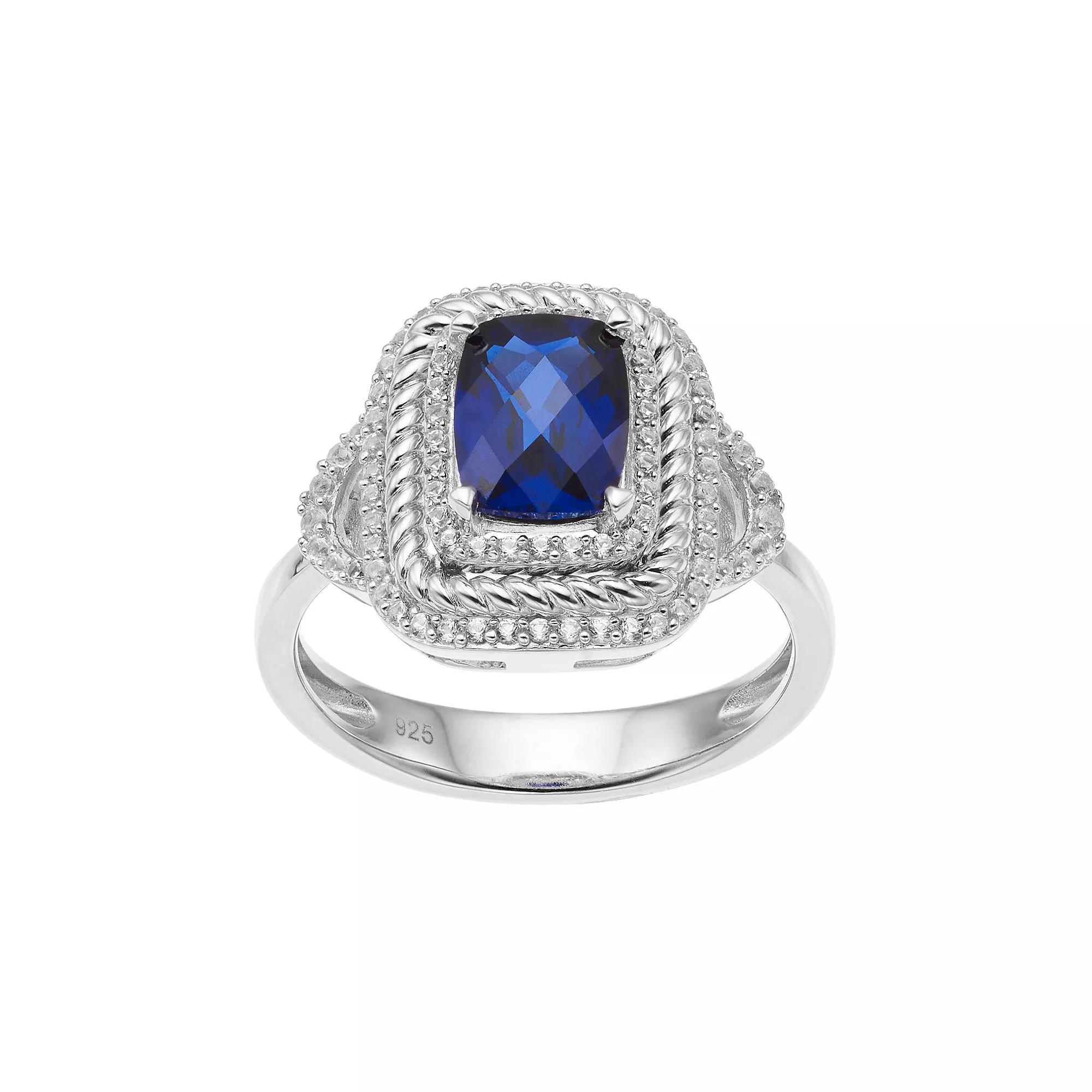 Sterling Silver Lab-Created Blue & White Sapphire Halo Ring, Women's, Size: 6 Product Image