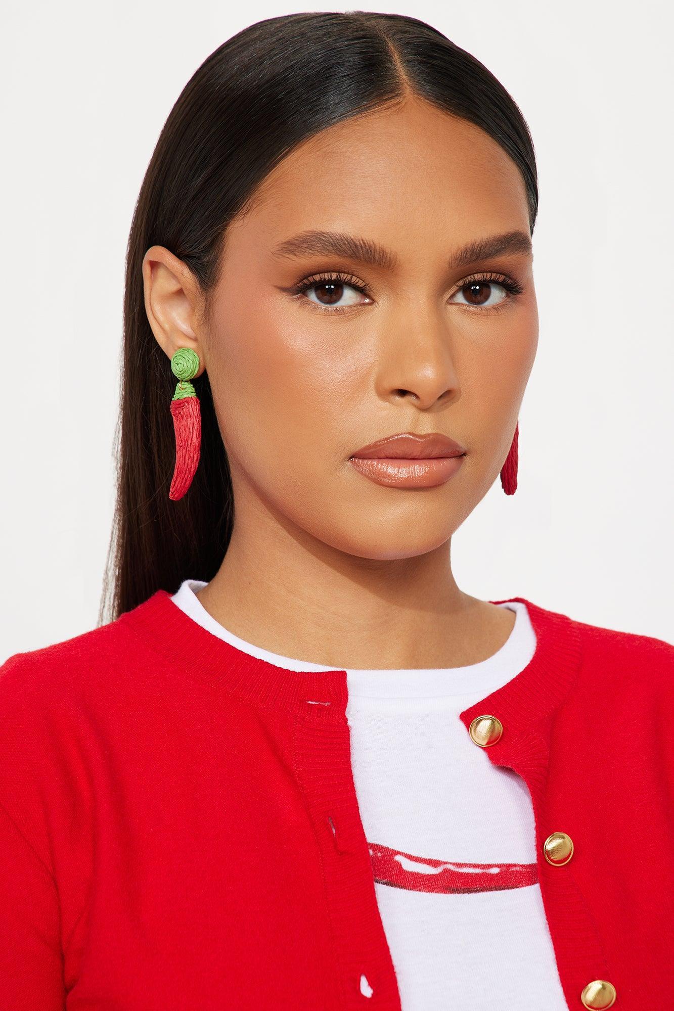 Red Hot Chili Straw Earrings - Red Product Image