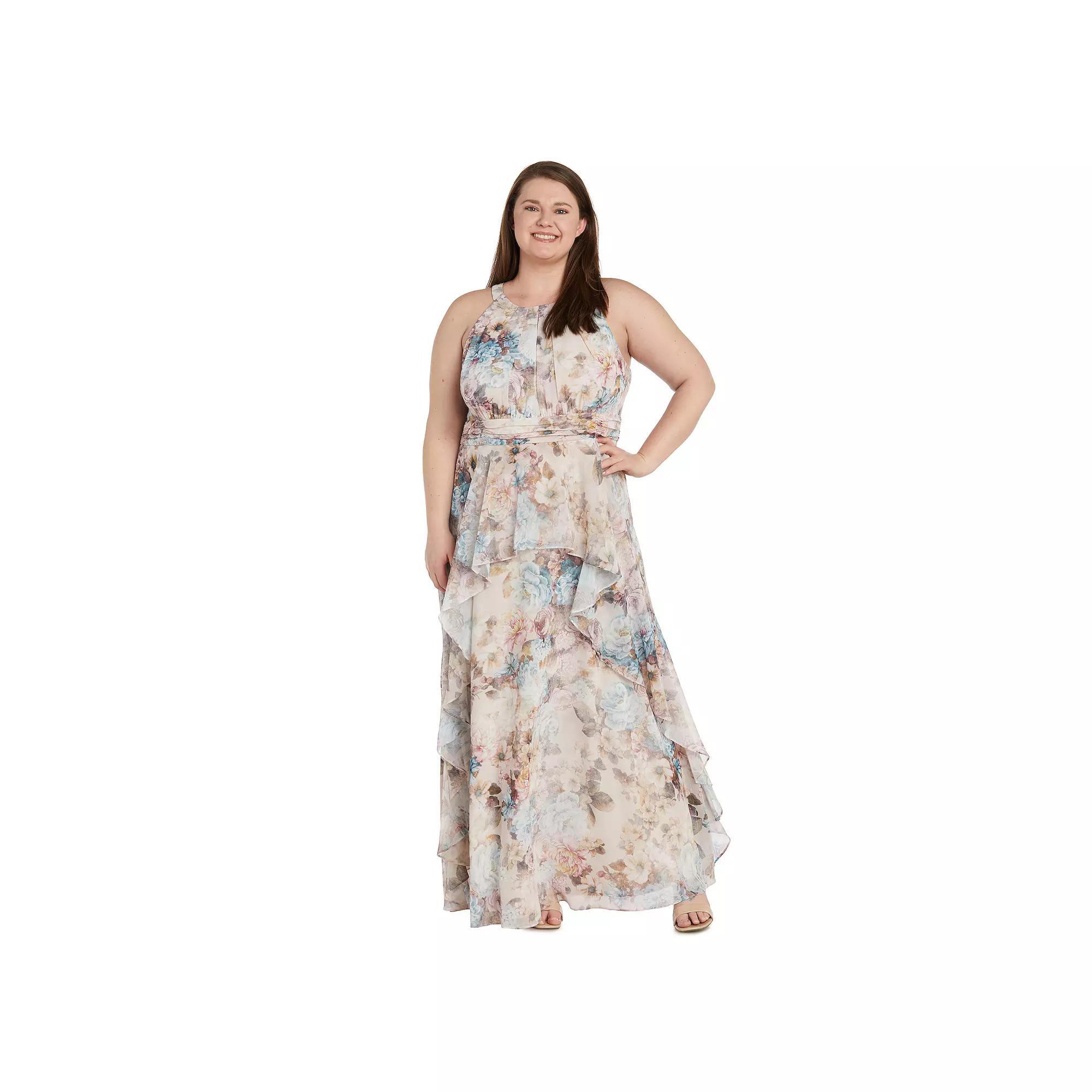 Plus Size R&M Richards Long Chiffon Halter Dress, Women's, Size: 20 W, White Product Image