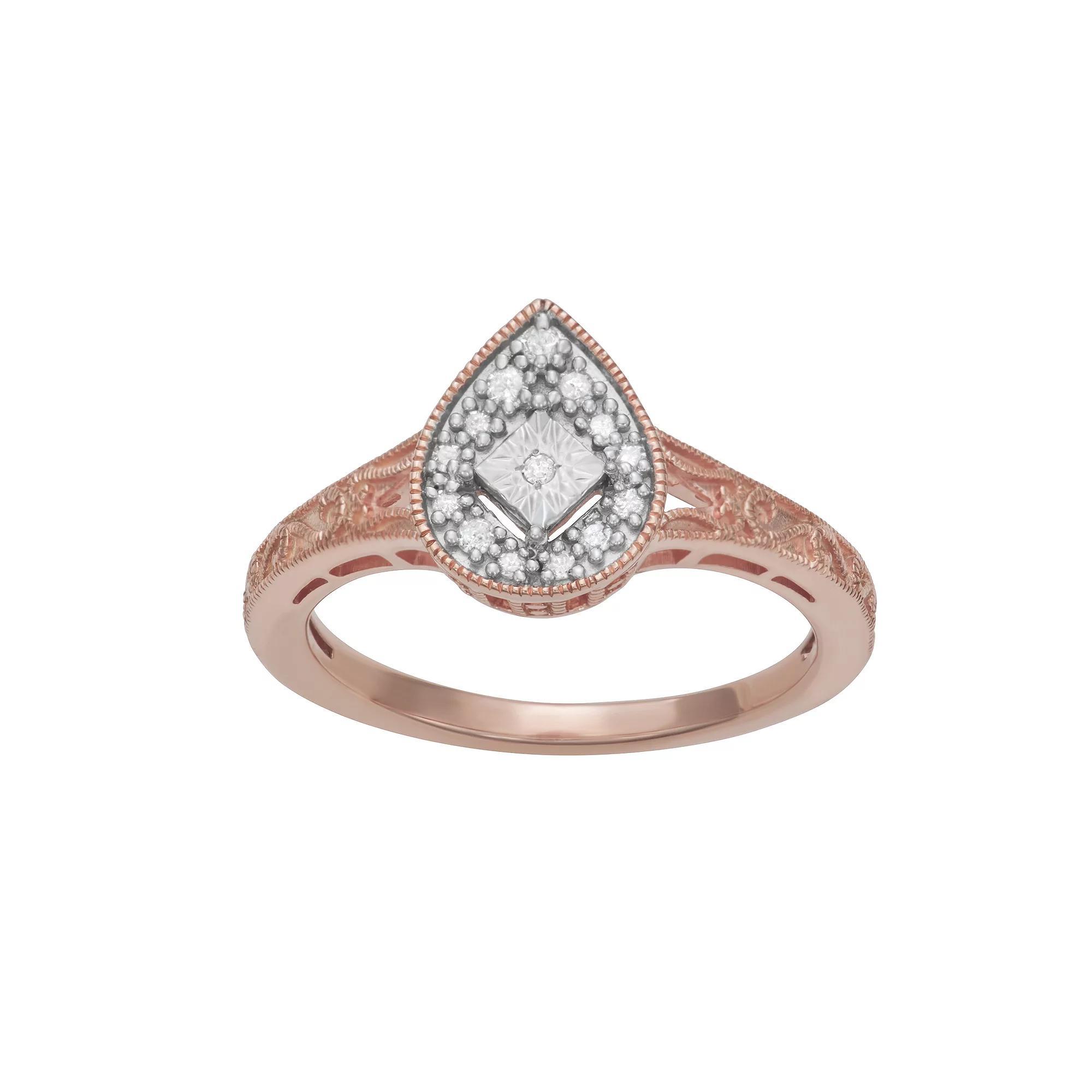 HDI Rose Gold Tone Silver 1/10 Carat T.W. Diamond Tear Drop Ring, Women's, Size: 7, Pink Tone Product Image