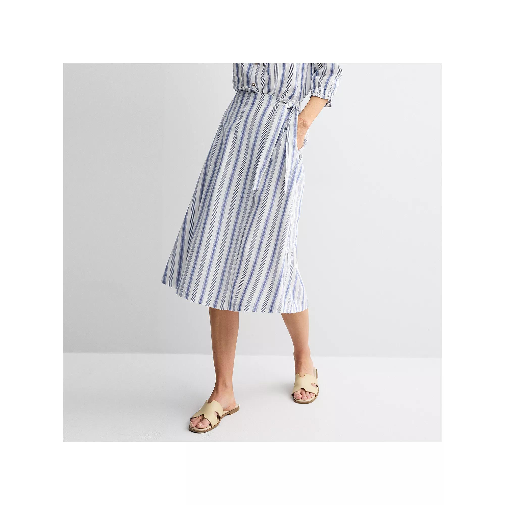 Women's Croft & Barrow® Tie-Front Faux Wrap Skirt, Size: Small, Blue Stripe Product Image