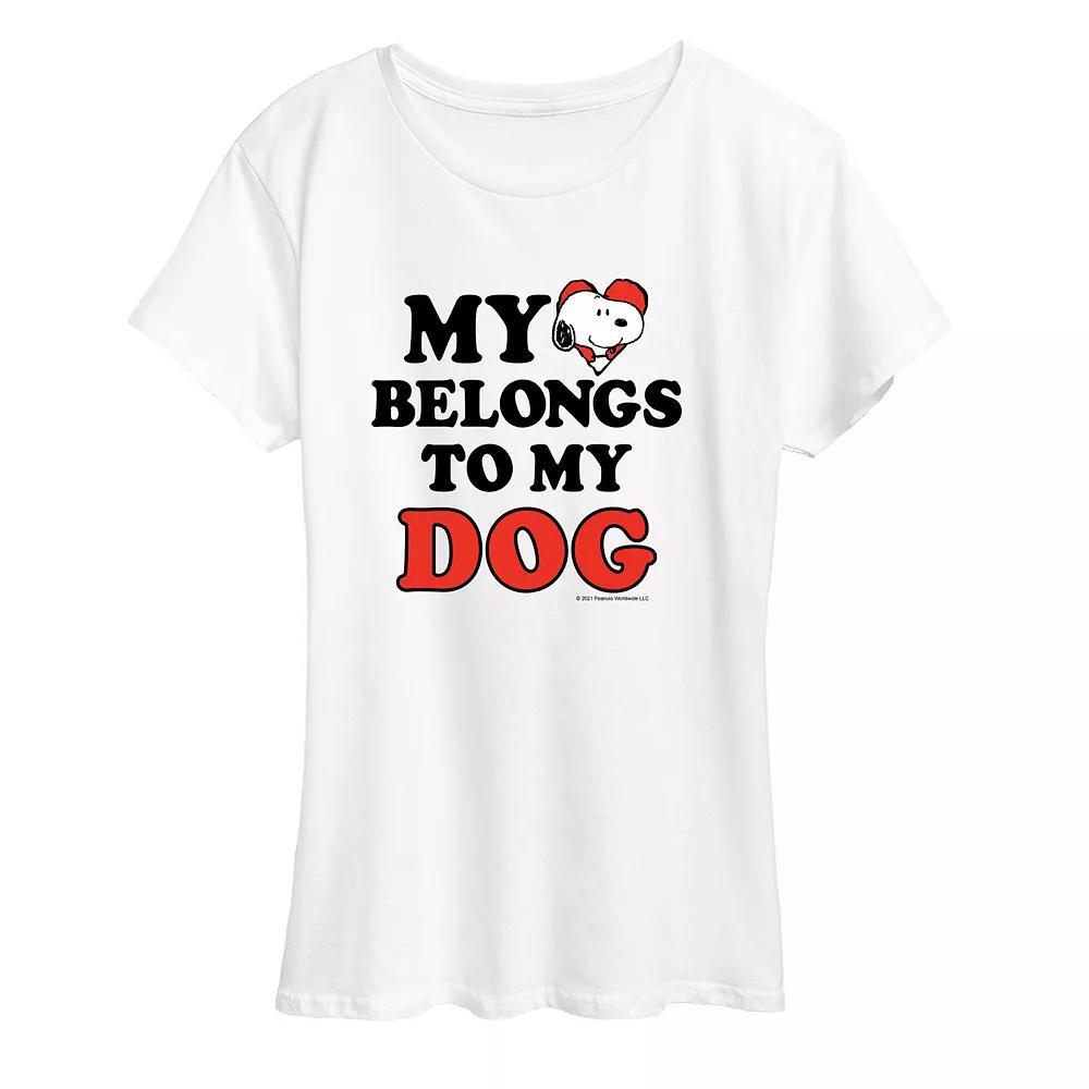 Women's Peanuts Snoopy Heart Belongs Dog Graphic Tee, Size: XL, White Product Image