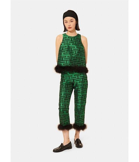 Tara Jarmon Twiggy Jacquard Graphic Print Round Neck Sleeveless Feather Hem Top Product Image