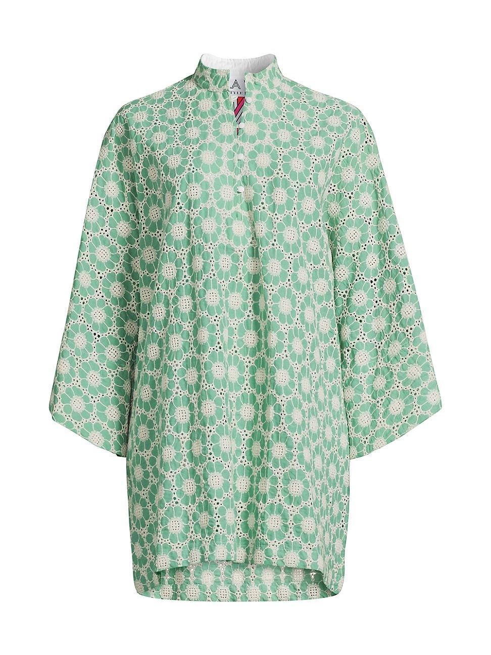 Womens Floral Crochet Mini Caftan Product Image