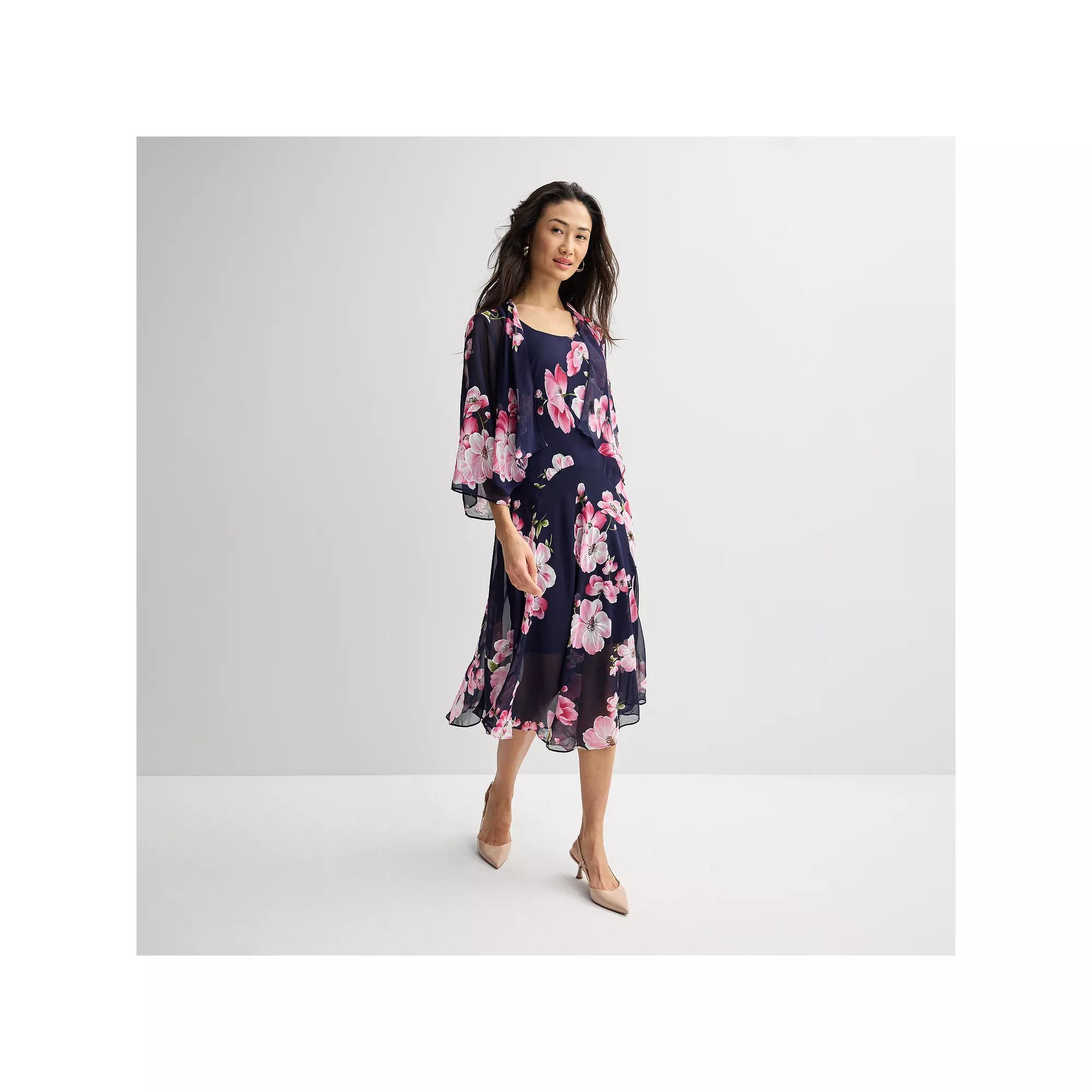 Women's Robbie Bee 2-Piece Chiffon Jacket & Dress Set, Size: 4, Blue Pink Product Image