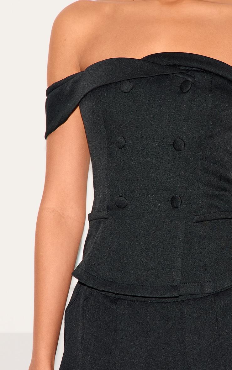 Black Tailored Button Detail Bardot Pleated Skort Romper Product Image