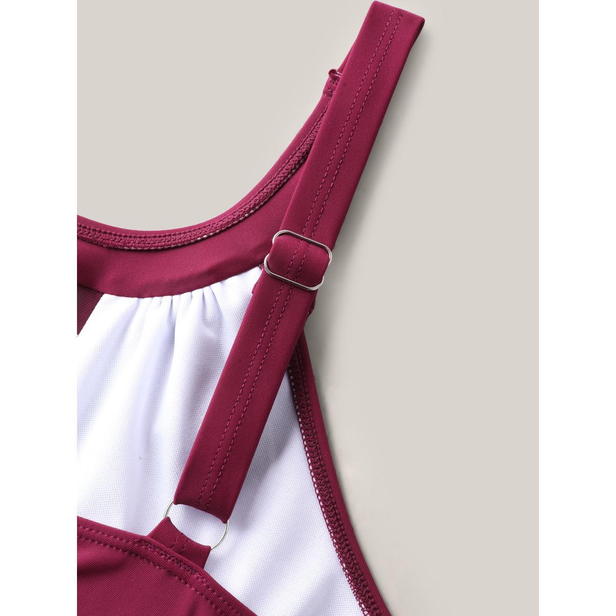 Plus Size Anti Float Tie Sheer Swim Dress Women's Swimwear Deeppurple Beach Bodycon Round Neck High stretch Curve Swim Dresses BloomChic 12/L Product Image