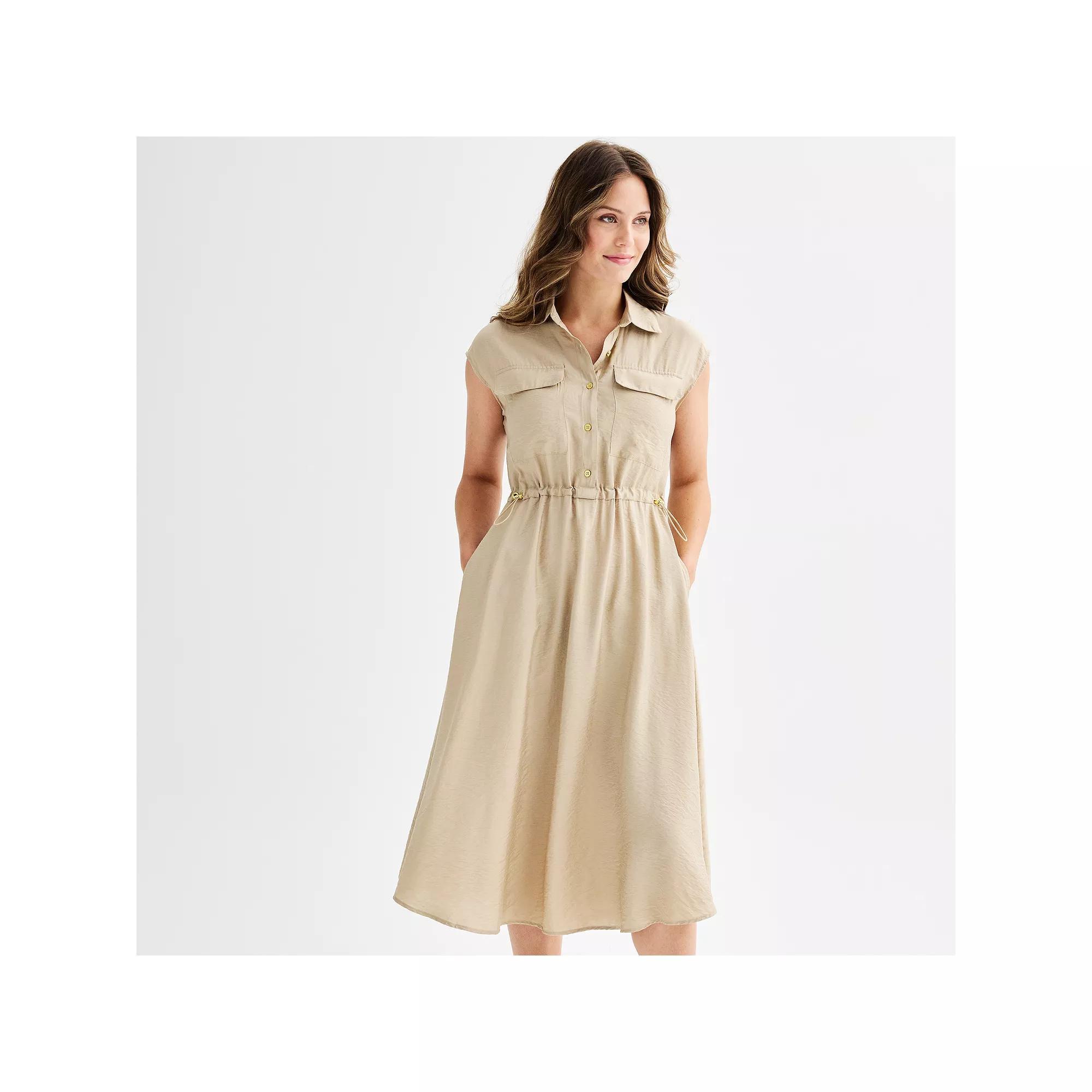 Women's Ellen Tracy Sleeveless Button Front Shirt Dress, Size: XS, Brown Product Image