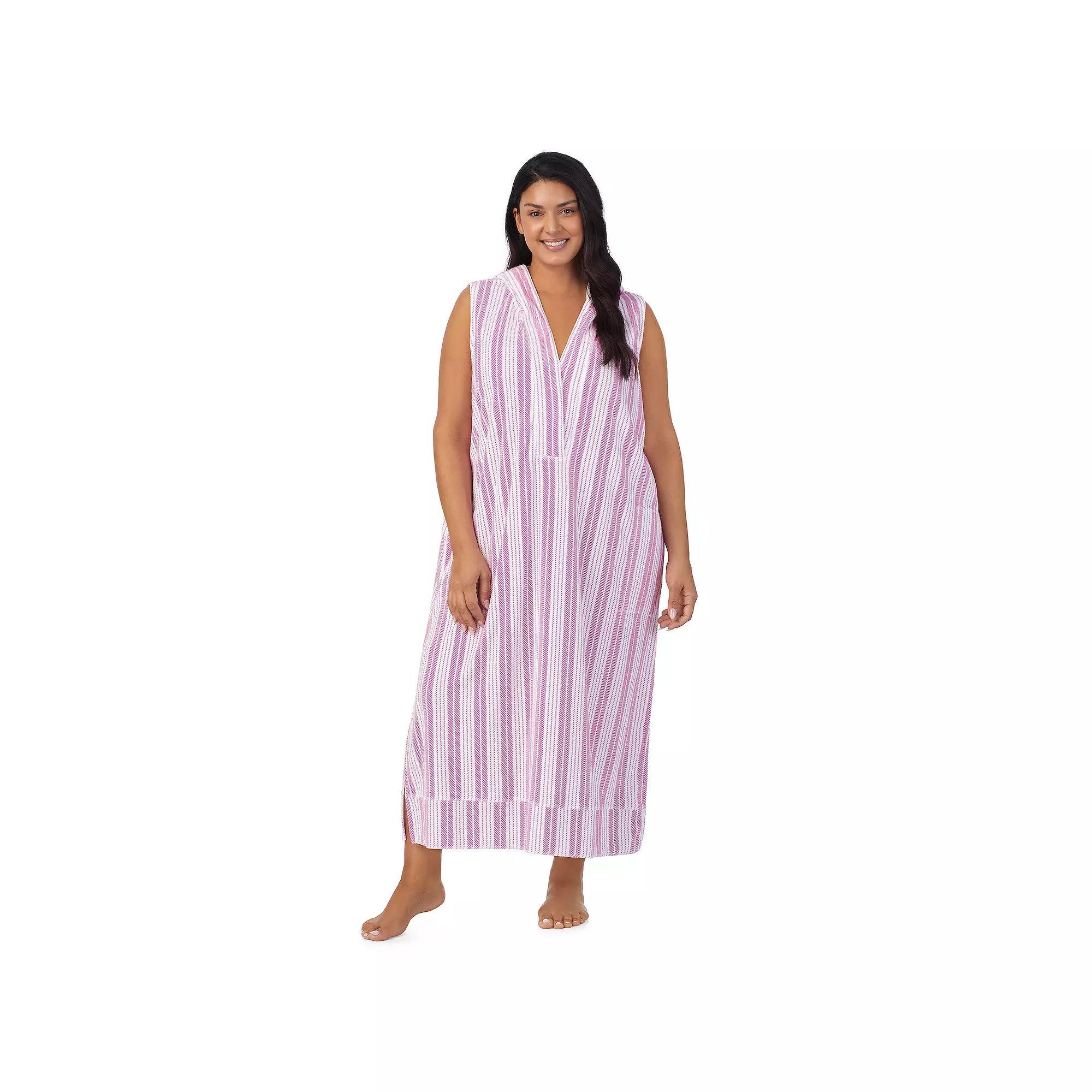 Plus Size Stan Herman Baby Terry Hooded Maxi Robe, Women's, Size: 2XL, Cloud Gray Stripe Product Image