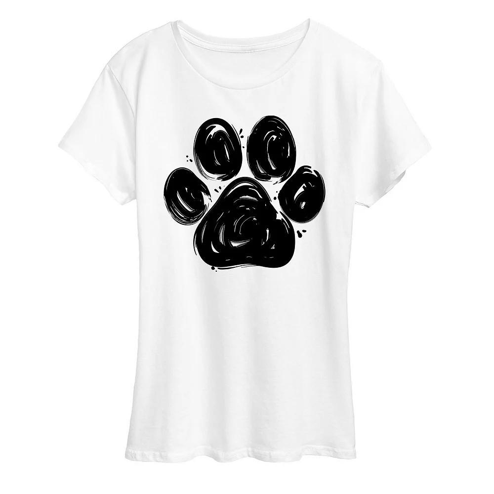Womens Brushstroke Paw Print Graphic Tee, Girls Grey Gray Product Image