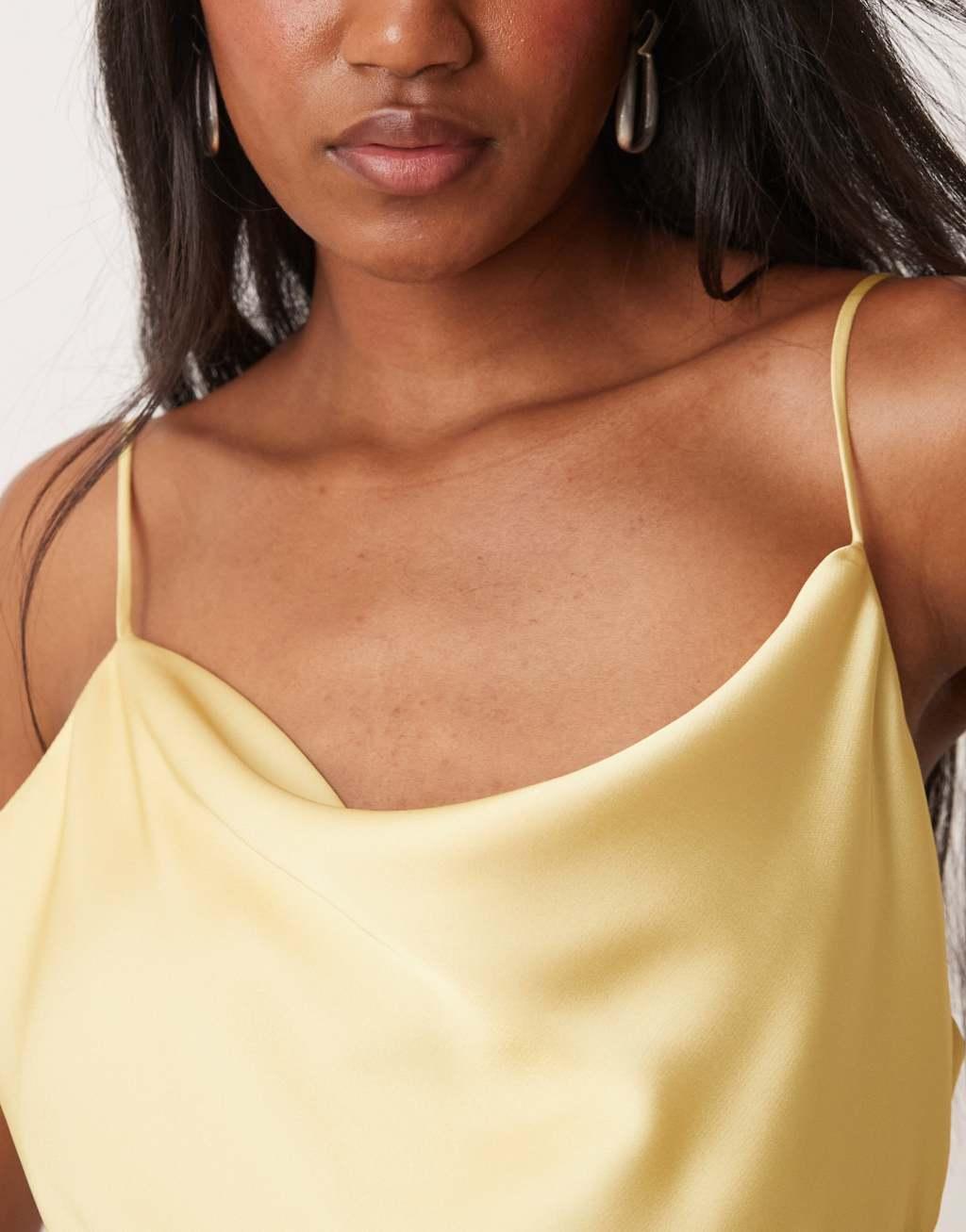 Vila satin cowl neck maxi dress in banana yellow Product Image