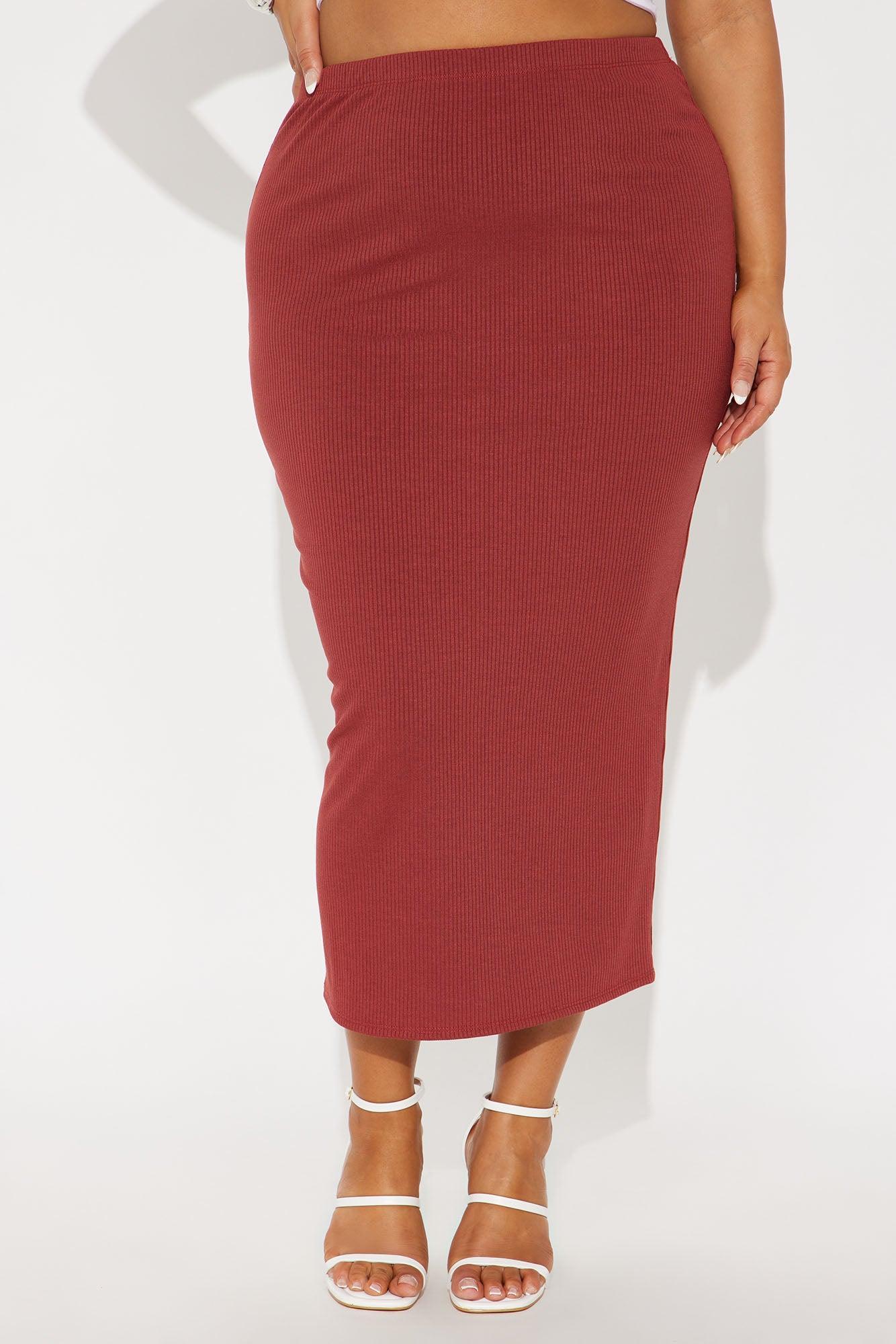 Jess Double Lined Ribbed Midi Skirt - Rust Product Image