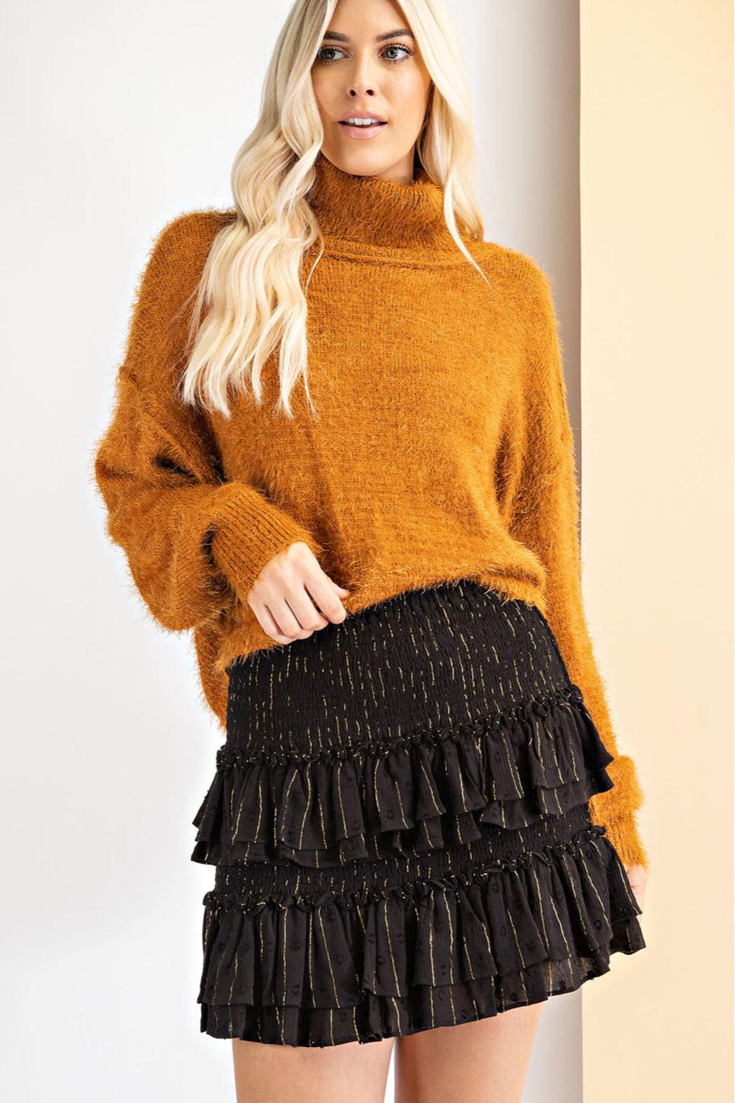 Fuzzy Knit Turtleneck Sweater Product Image