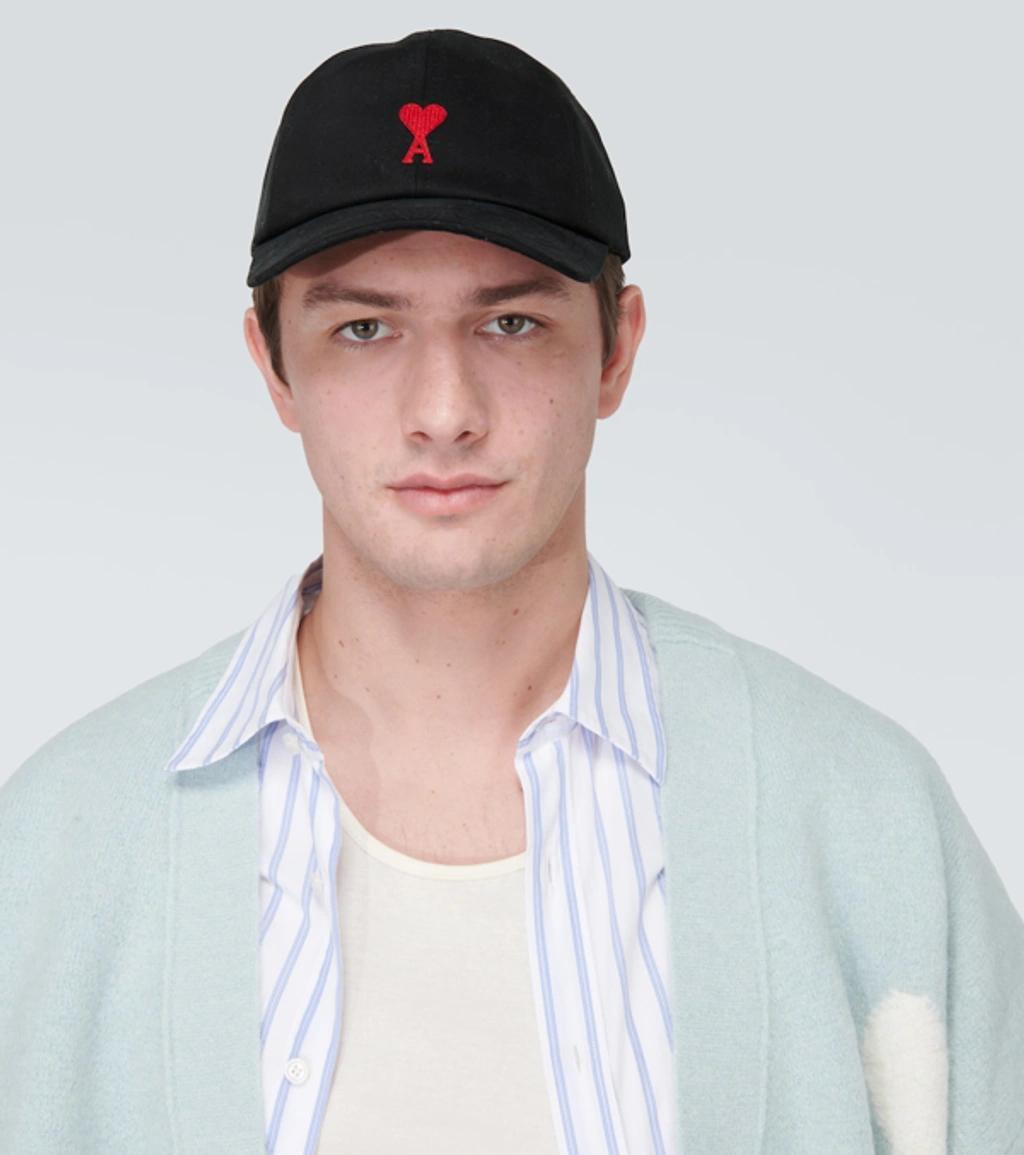 AMI ALEXANDRE MATTIUSSI Ami Paris Black And Red Cotton Ami Paris De Coeur Baseball Cap Product Image