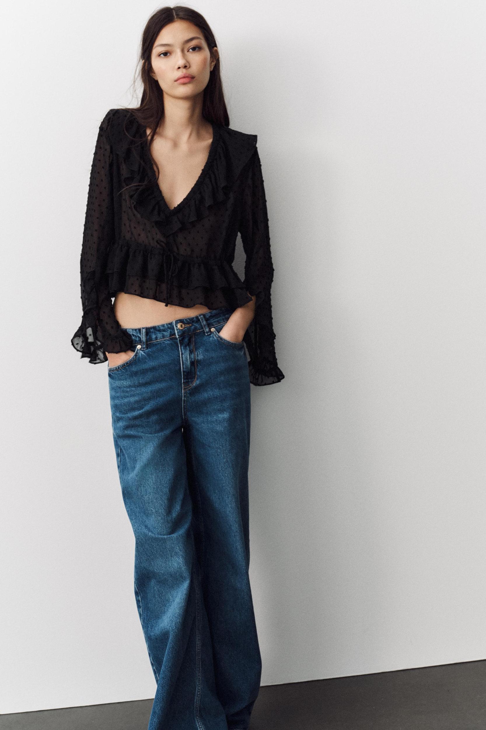 SWISS DOT RUFFLED BLOUSE Product Image