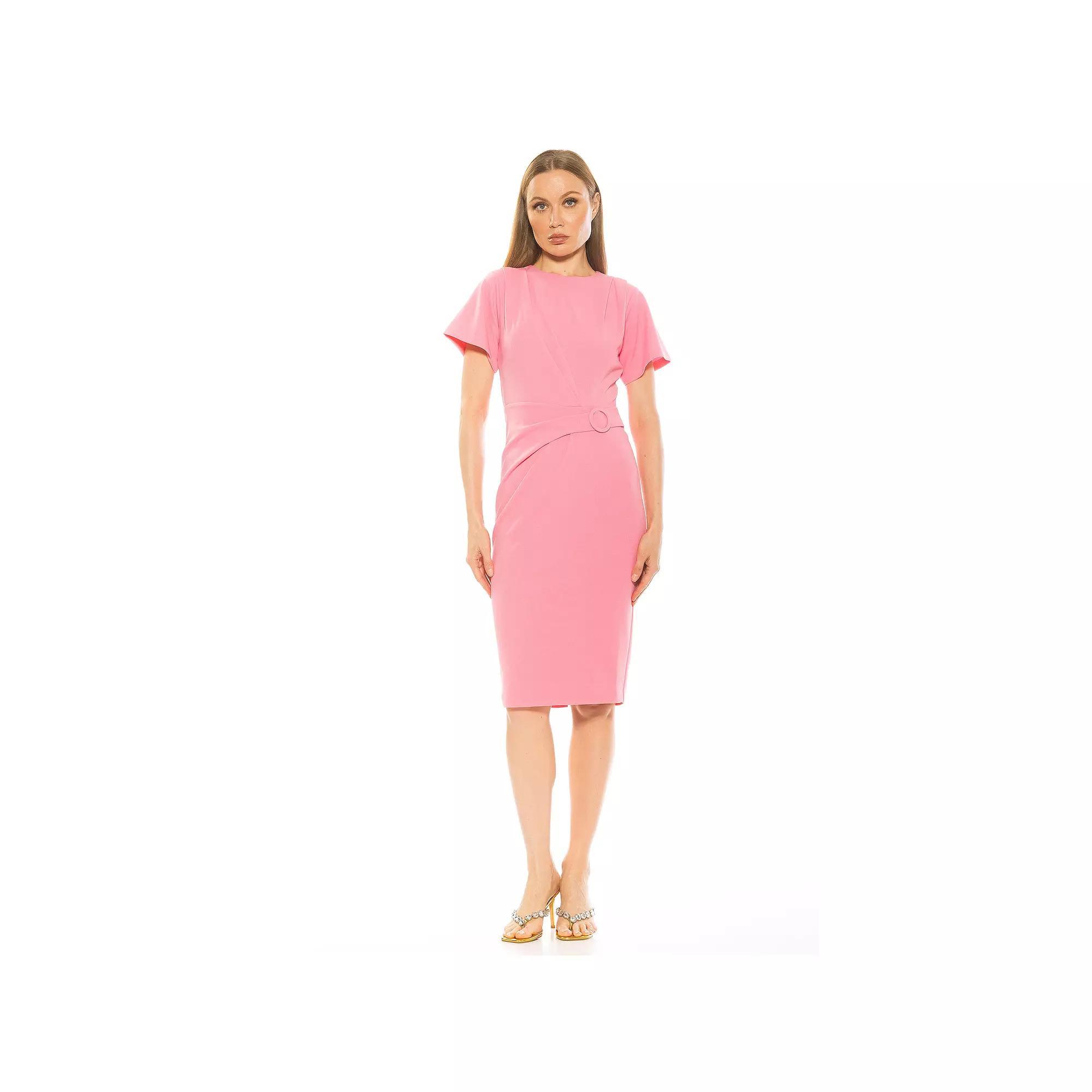 Women's ALEXIA ADMOR Clara Crewneck Draped Short Sleeve Dress, Size: XL, Black Product Image