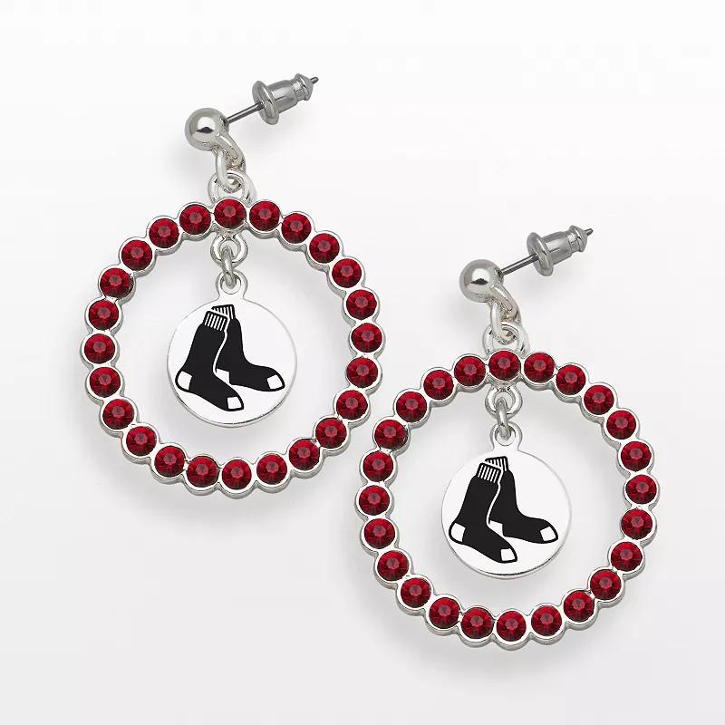 LogoArt Boston Red Sox Silver Tone Crystal Logo Charm Hoop Drop Earrings, Womens, Siam Product Image