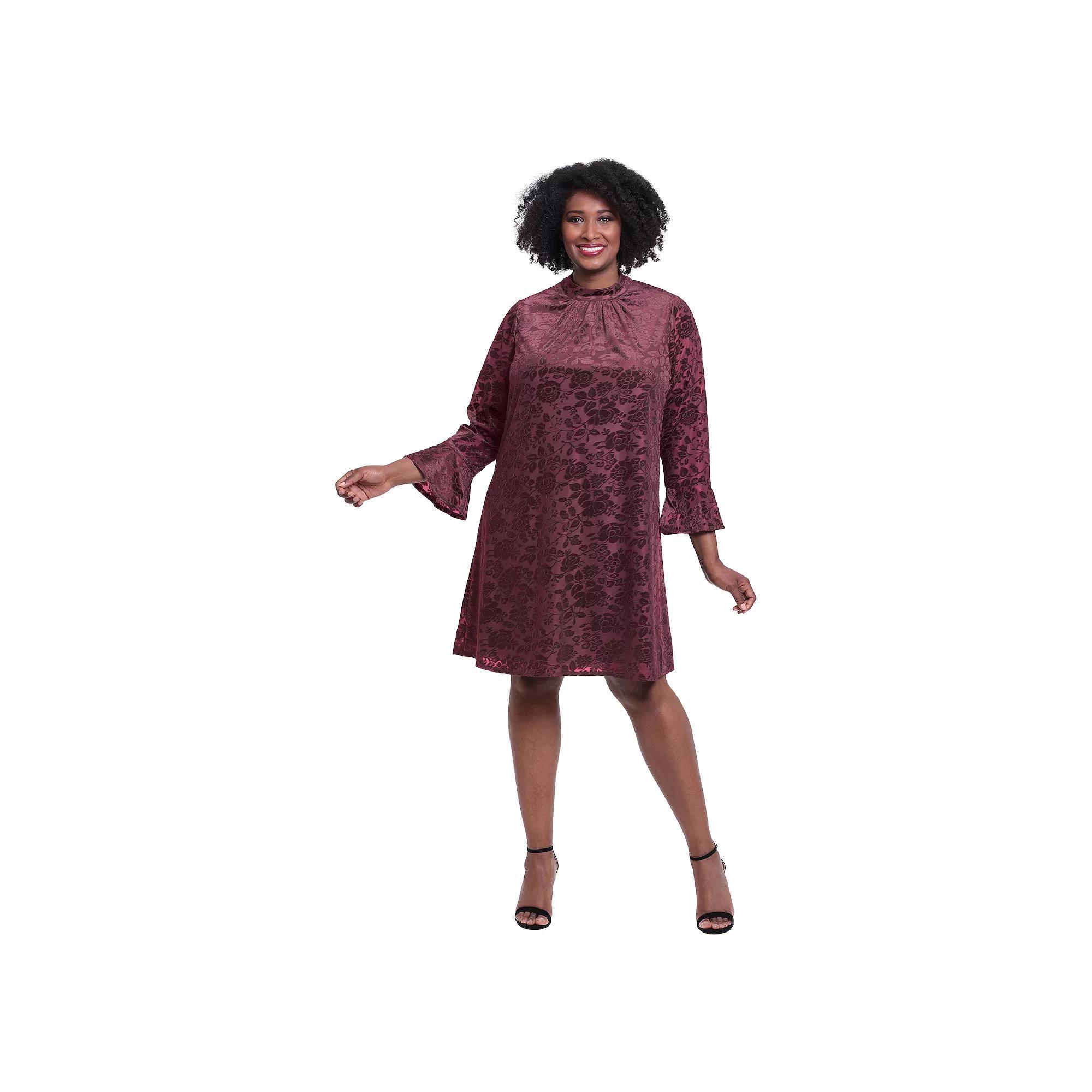 Plus Size London Times Mockneck Bell Sleeve Trapeze Dress, Womens Red Product Image