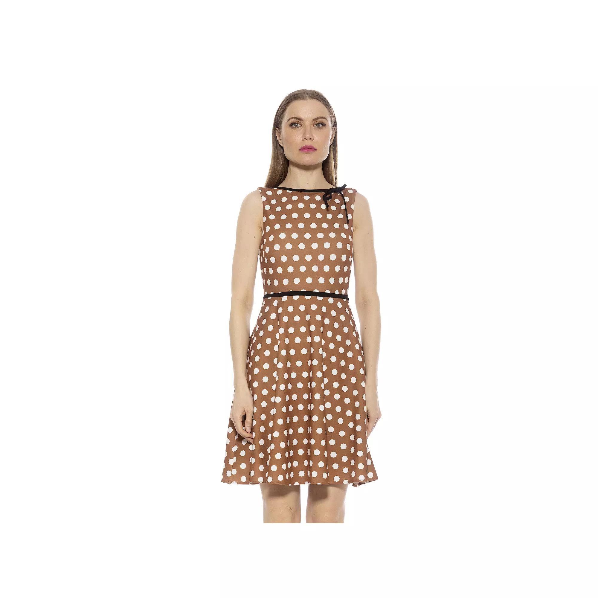 Women's ALEXIA ADMOR Ida Crewneck Fit And Flare Dress, Size: Large, Black White Dots Product Image