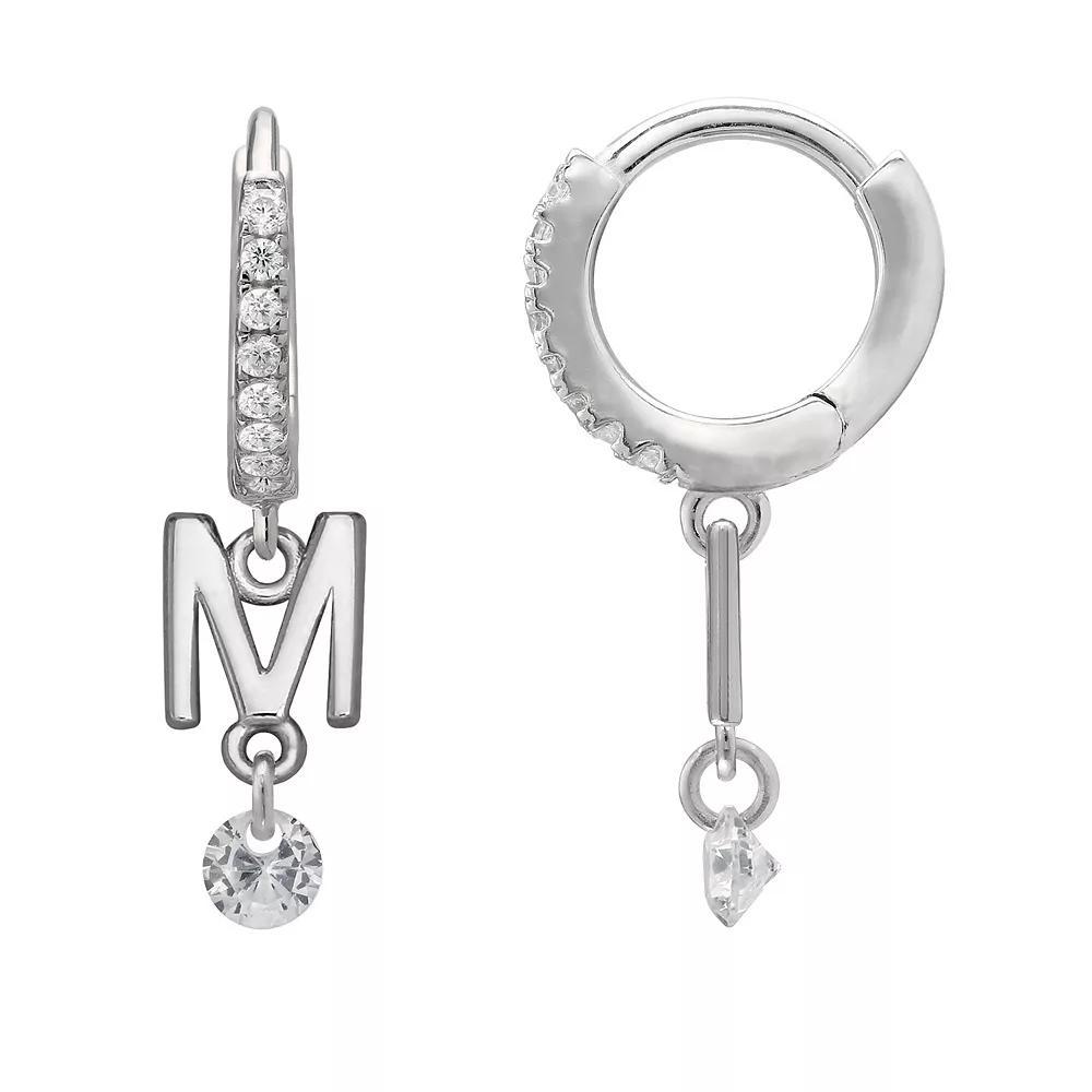 PRIMROSE Sterling Silver Initial Huggie Hoop Drop Earrings, Women's, Sterling Silver U Product Image
