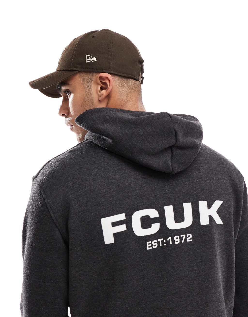 French Connection relaxed hoodie with logo in charcoal Product Image