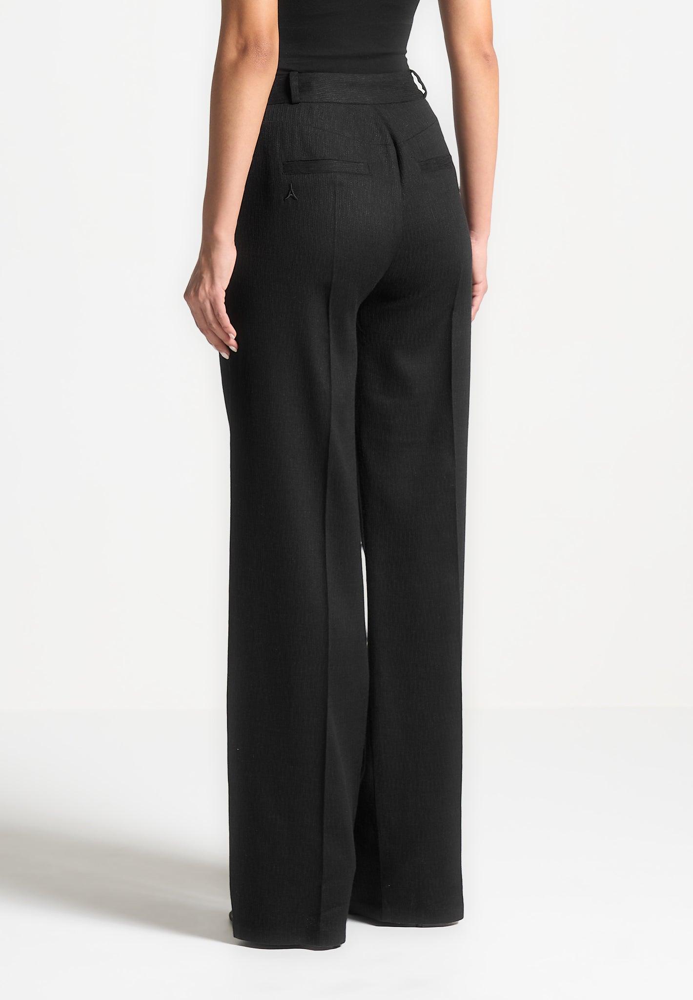 Linen Twin Pleat Trousers - Black Female Product Image