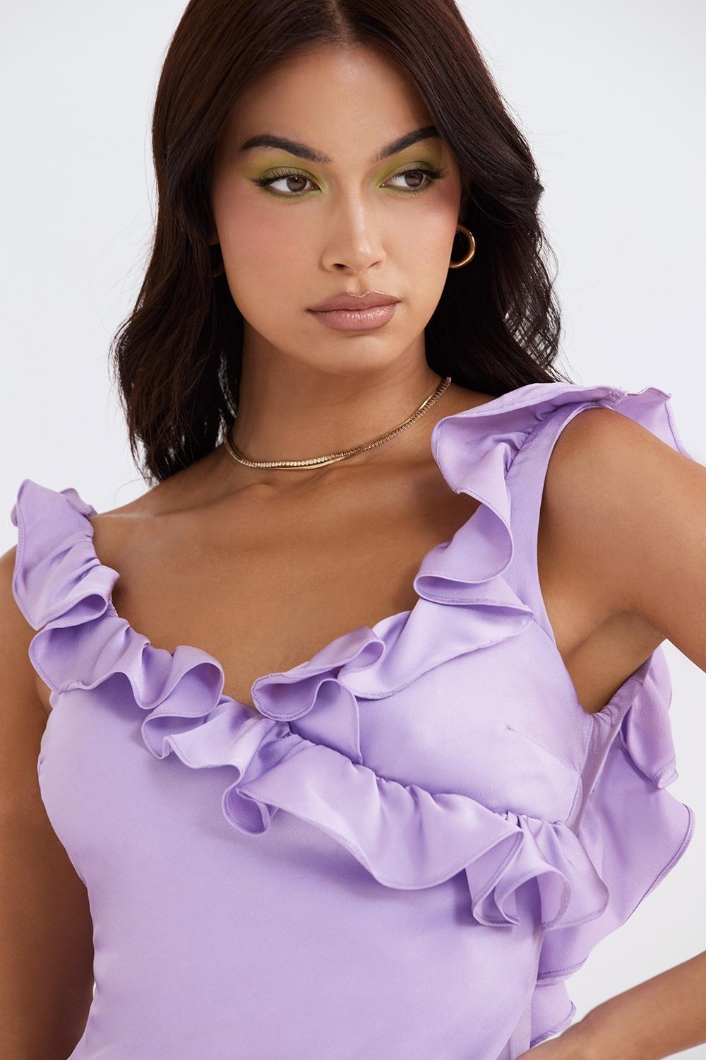 Tink  orchid satin ruffle mini dress Product Image