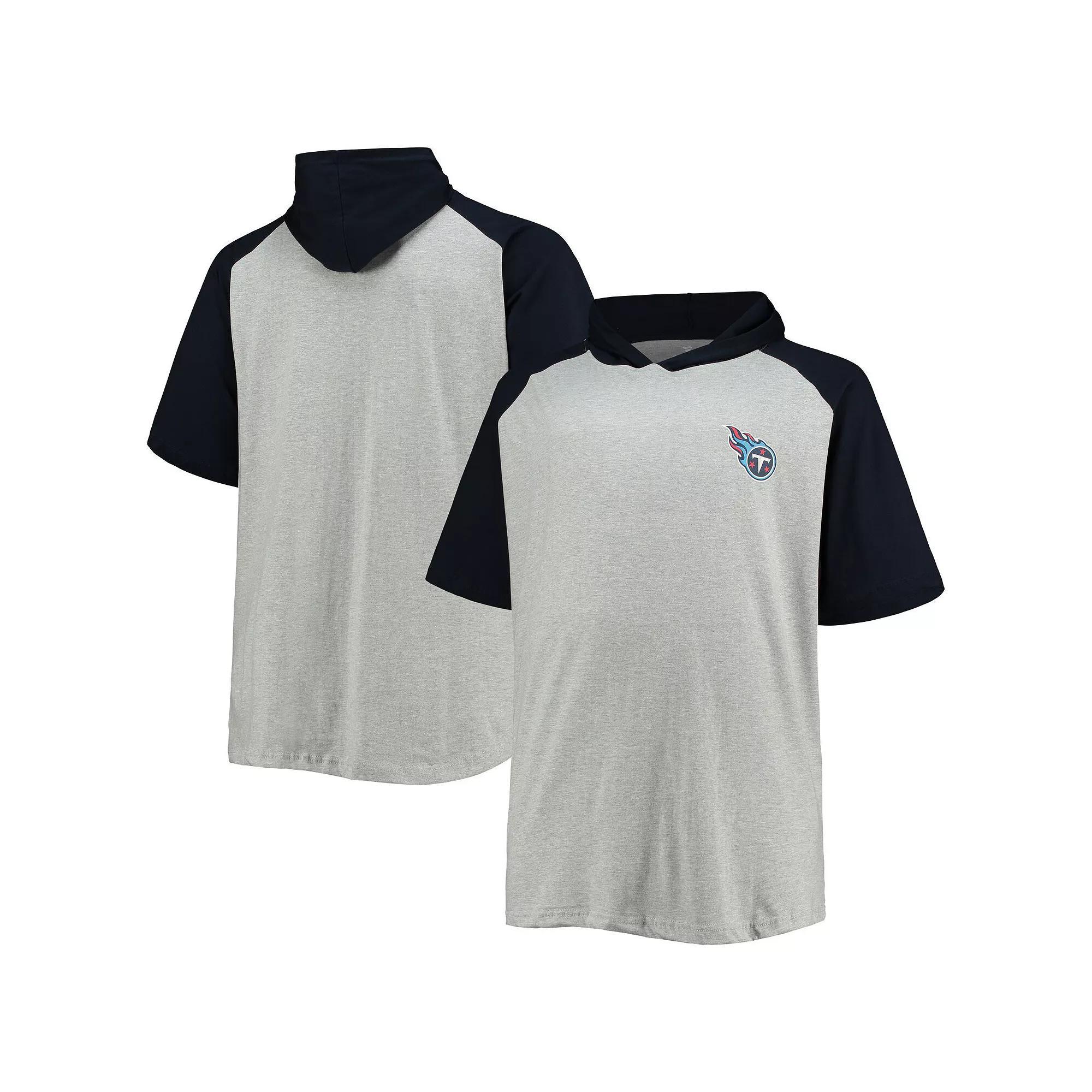 Mens Heathered Gray/Navy Tennessee Titans Big & Tall Raglan Short Sleeve Pullover Hoodie Product Image
