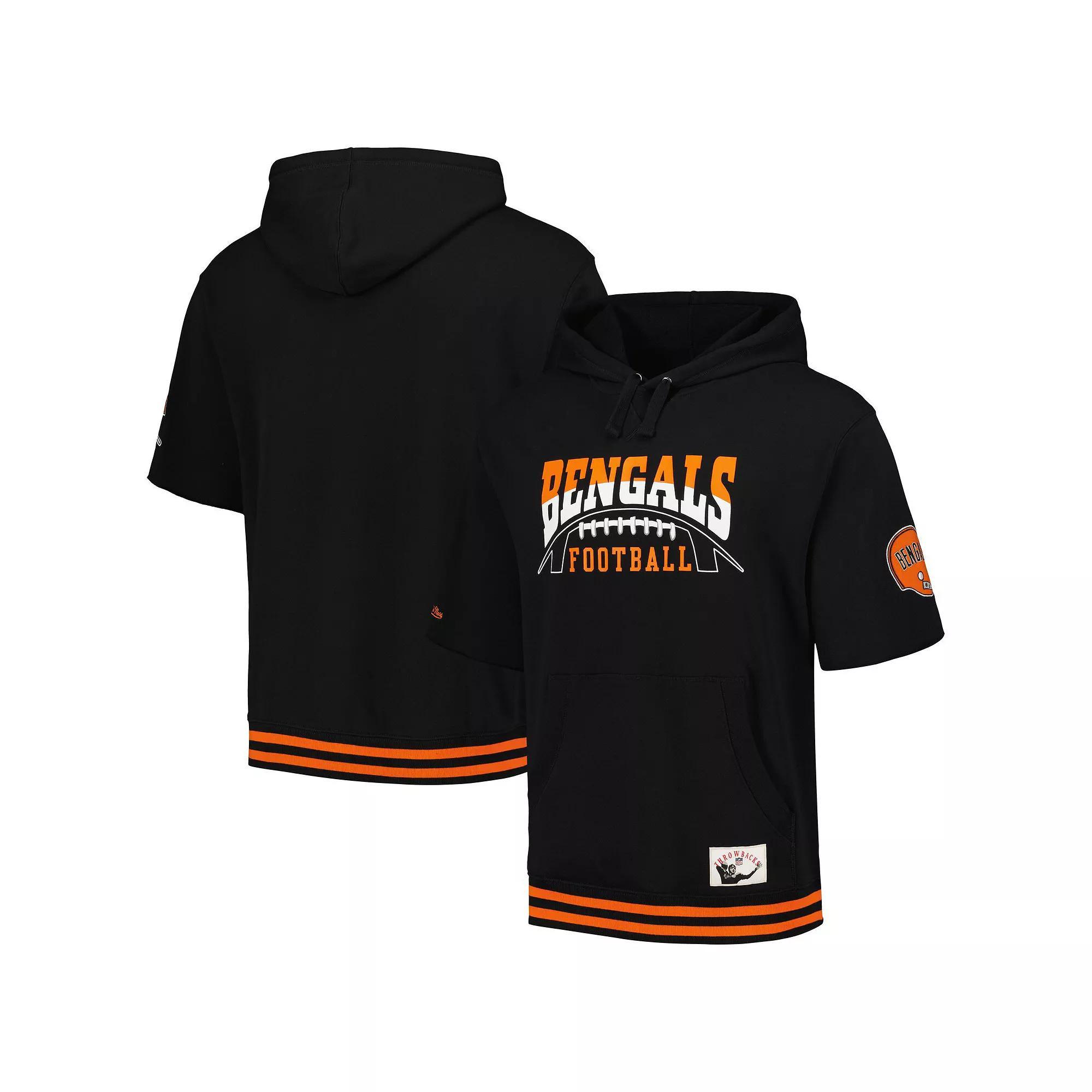 Men's Mitchell & Ness  Black Cincinnati Bengals Pre-Game Short Sleeve Pullover Hoodie, Size: 2XL Product Image