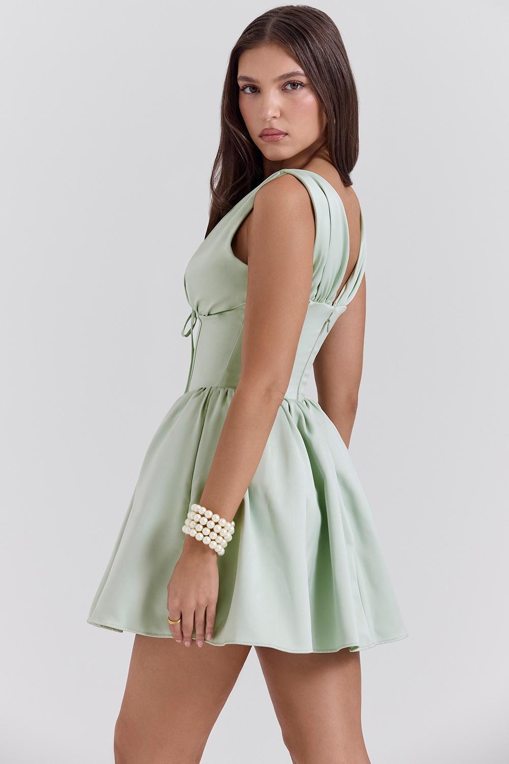 Emmeliette Pistachio Satin Mini Dress Product Image