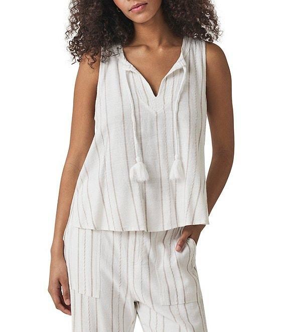 Splendid Layla Knit Stripe Print Linen Blend Split V-Neck Sleeveless Coordinating Tank Top Product Image