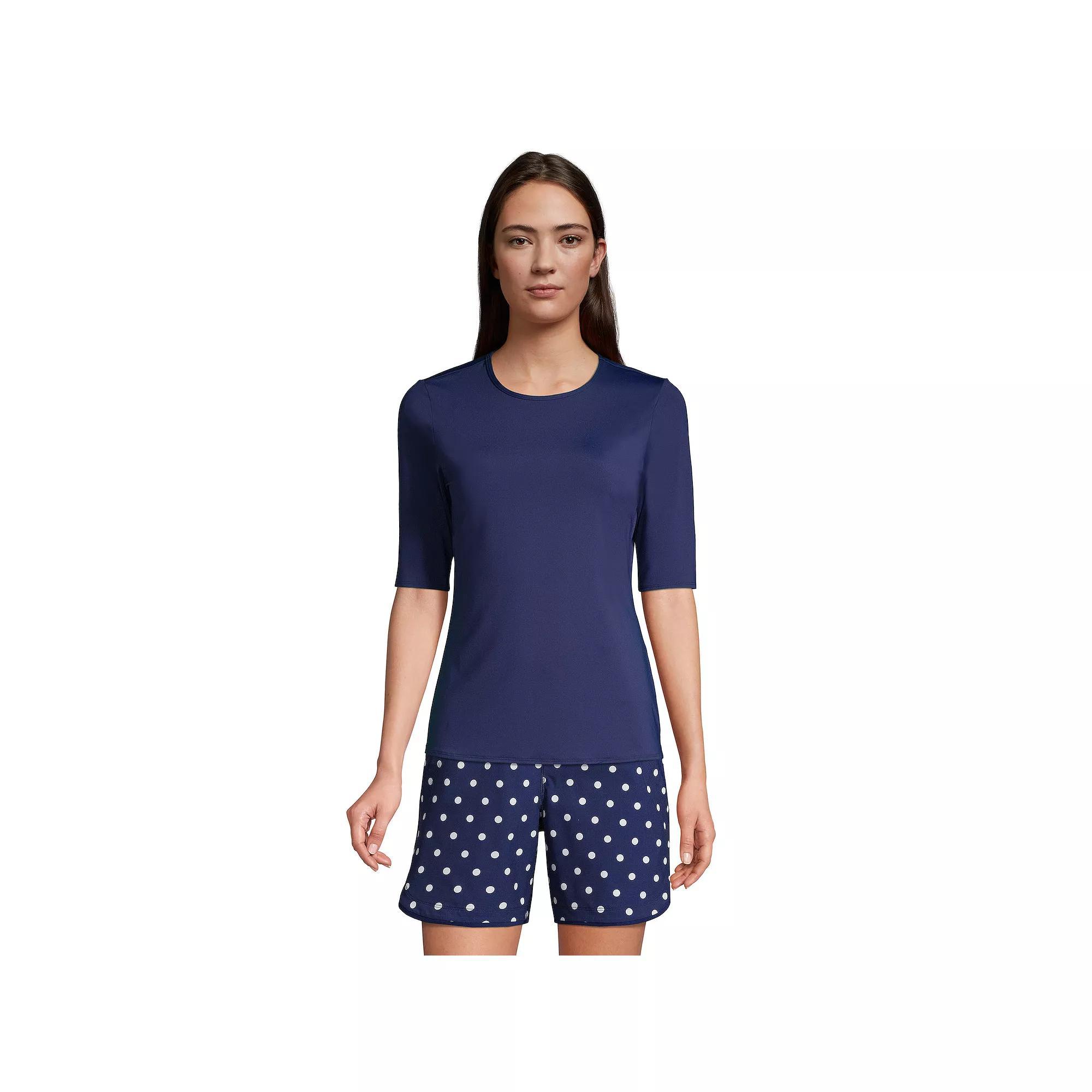 Women's Lands' End UPF 50 Elbow-Sleeve Rash Guard Swim Tee, Size: Medium, Deep  Blue Product Image