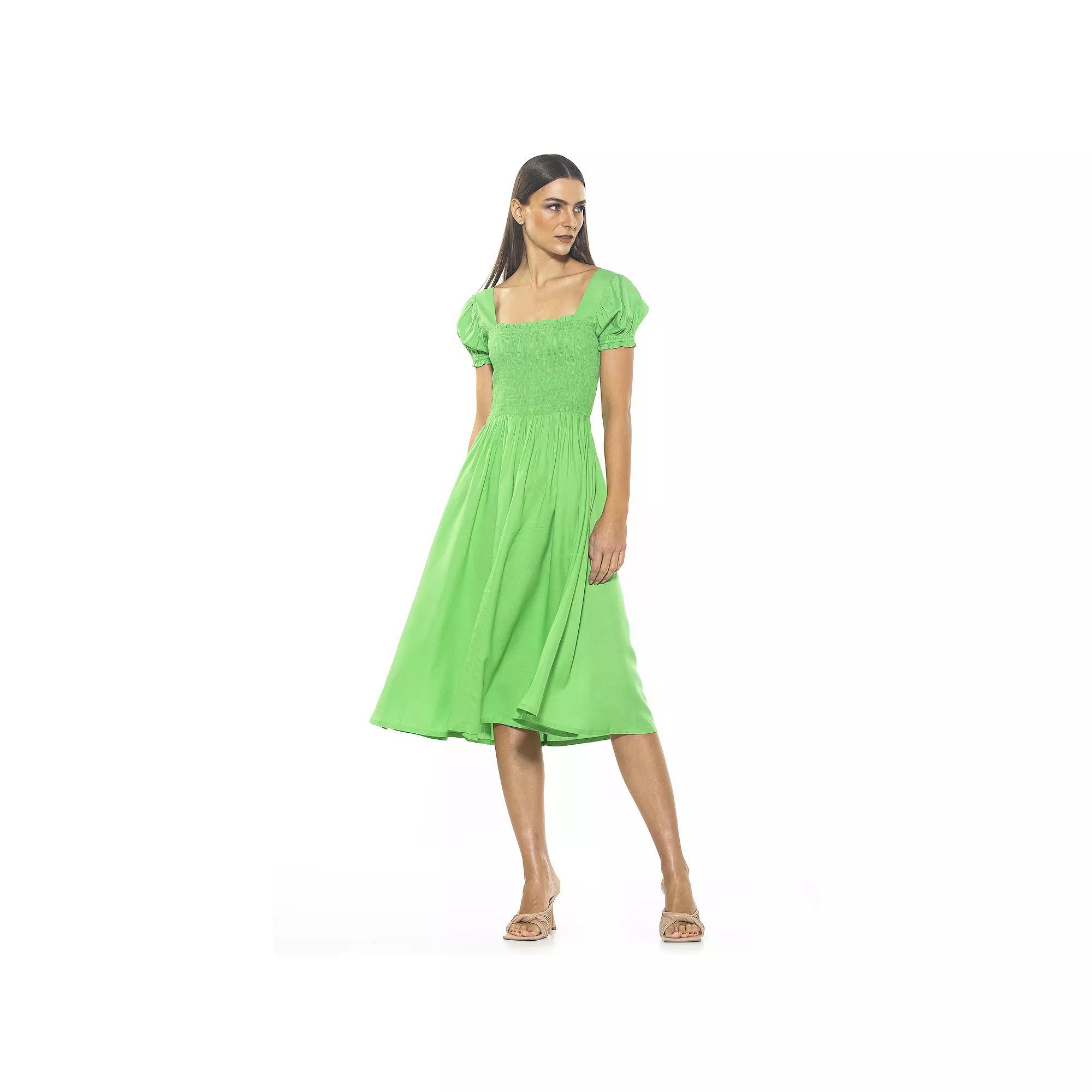 Women's ALEXIA ADMOR Ali Smocked Puff Sleeve Fit & Flare Dress, Size: 10, Green Product Image