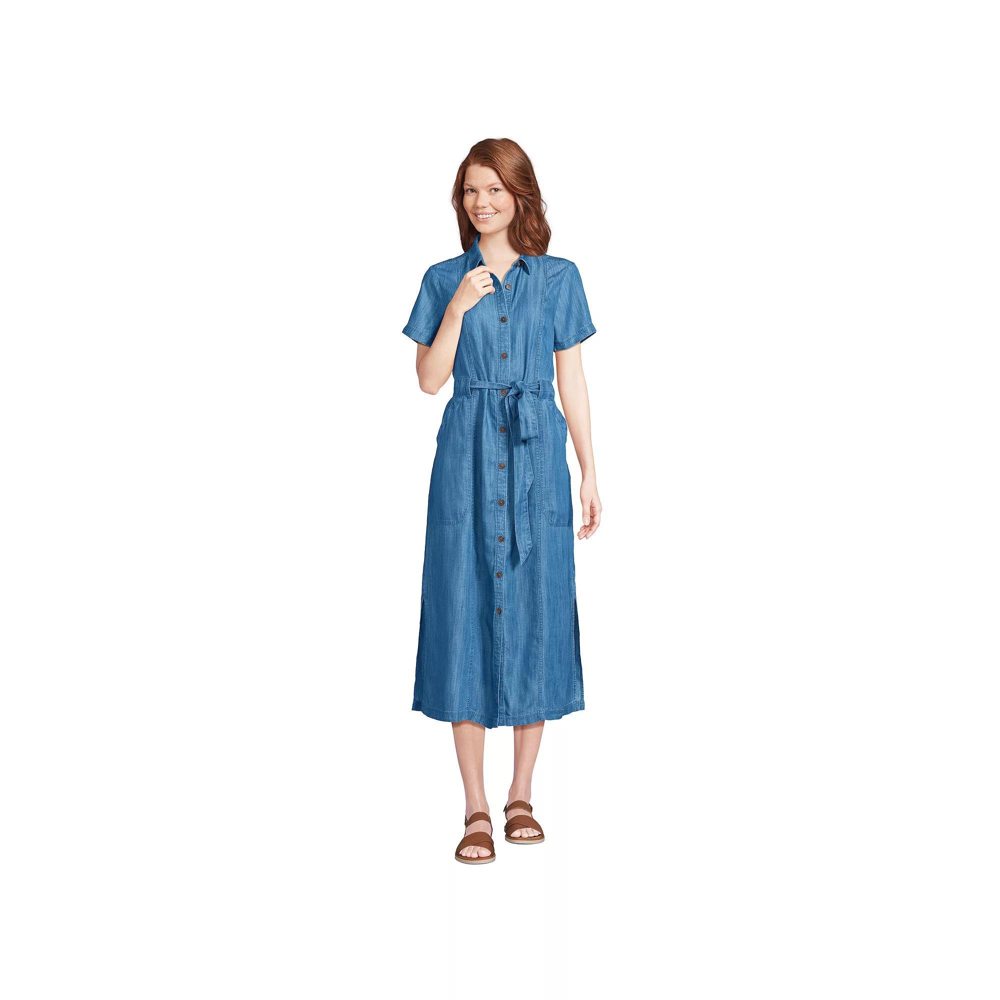 Plus Size Lands' End Indigo Tencel Button Front Midi Dress, Women's, Size: 3XL, Soft Blue Product Image