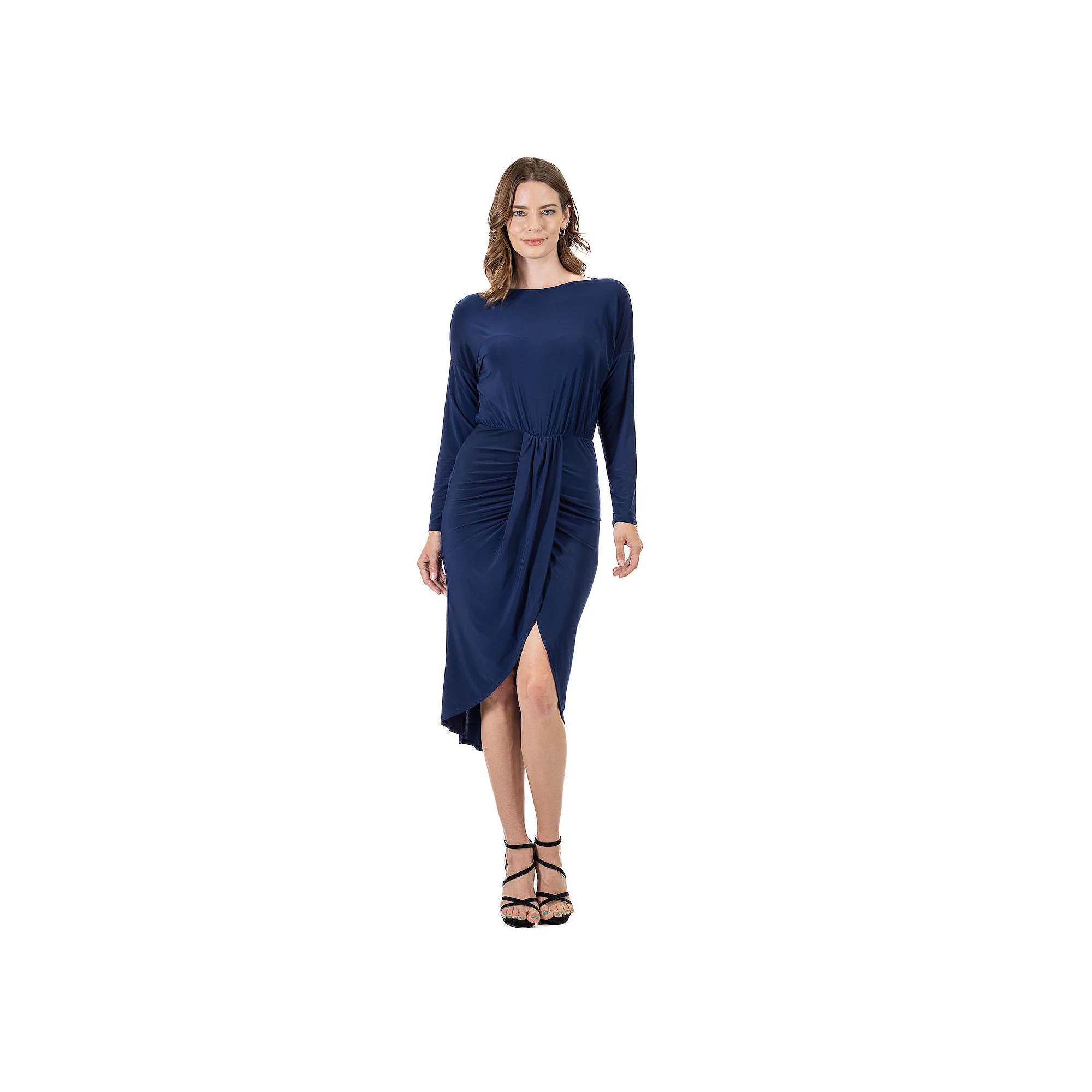 Women's 24Seven Comfort Apparel Long Sleeve Dressy Tulip Skirt Knee Length Dress, Size: Medium, Red Product Image