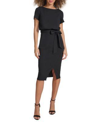 kensie Womens Tulip-Sleeve Tie-Waist Sheath Dress Product Image