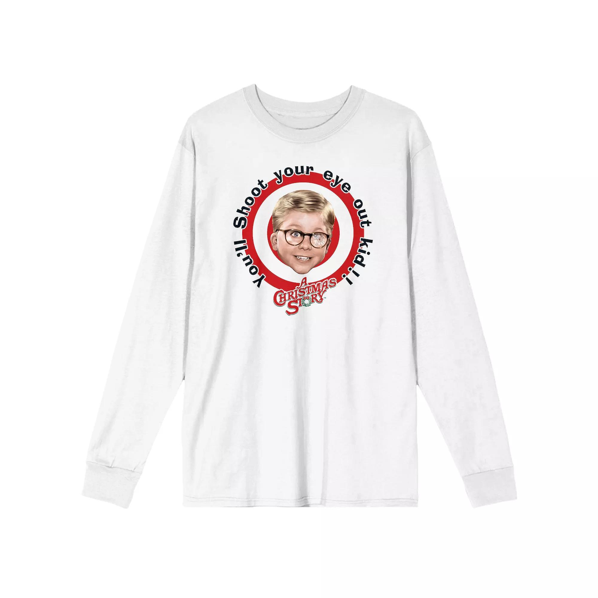 Men's A Christmas Story Bullseye You'll Shoot Your Eye Out Long Sleeve Tee, Size: XXL, White Product Image