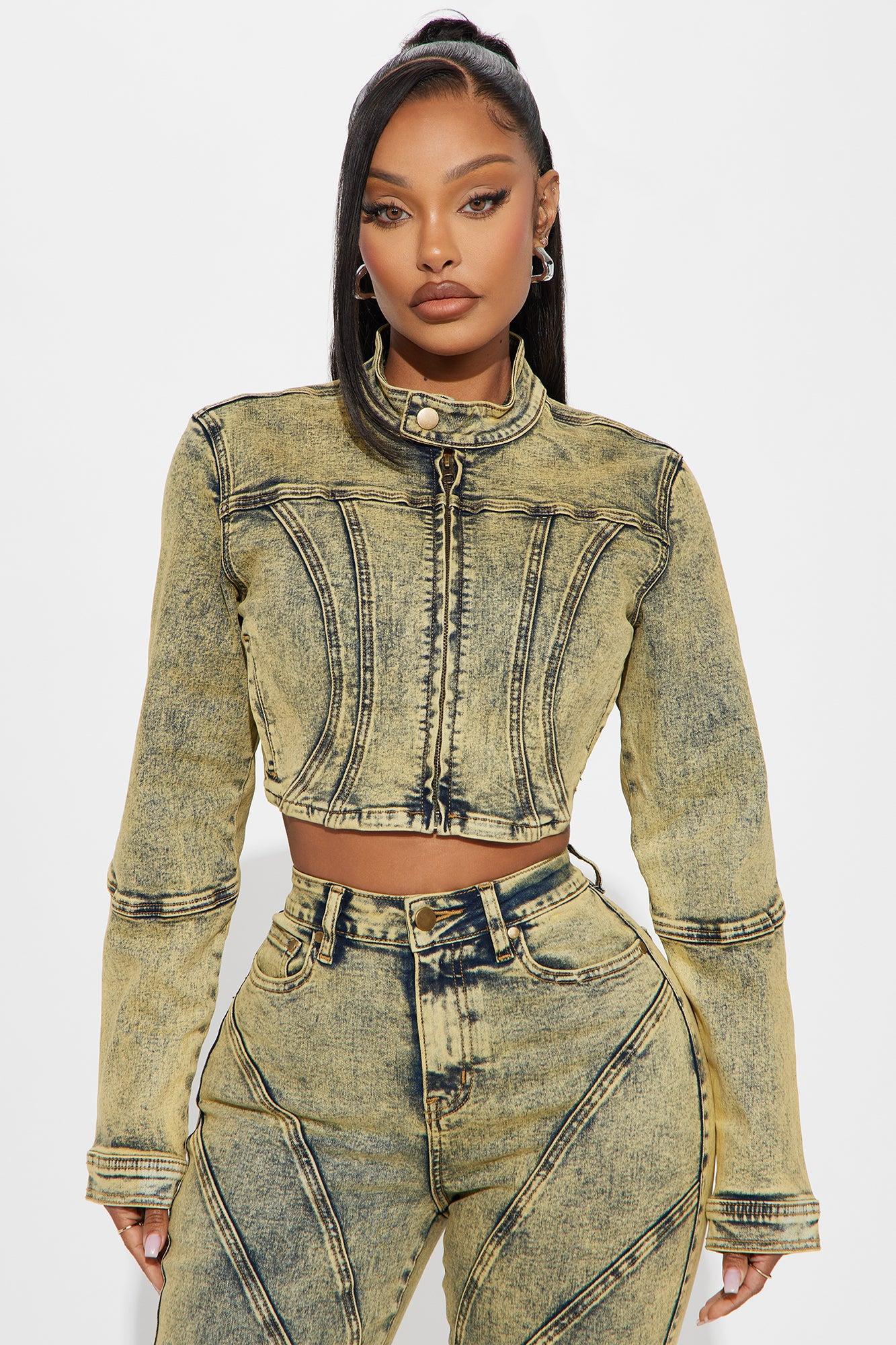 Along For The Ride Stretch Moto Denim Jacket - Yellow Product Image