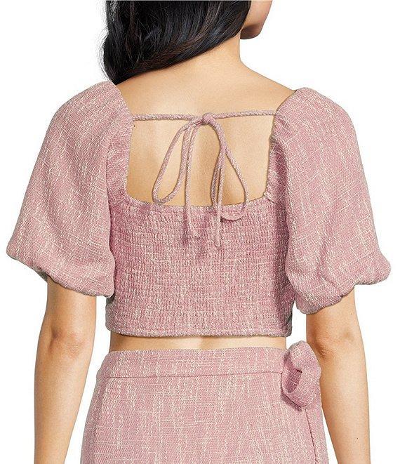 Lucy Paris Vanessa Square Neck Short Puff Sleeve Tie Back Cropped Top Product Image
