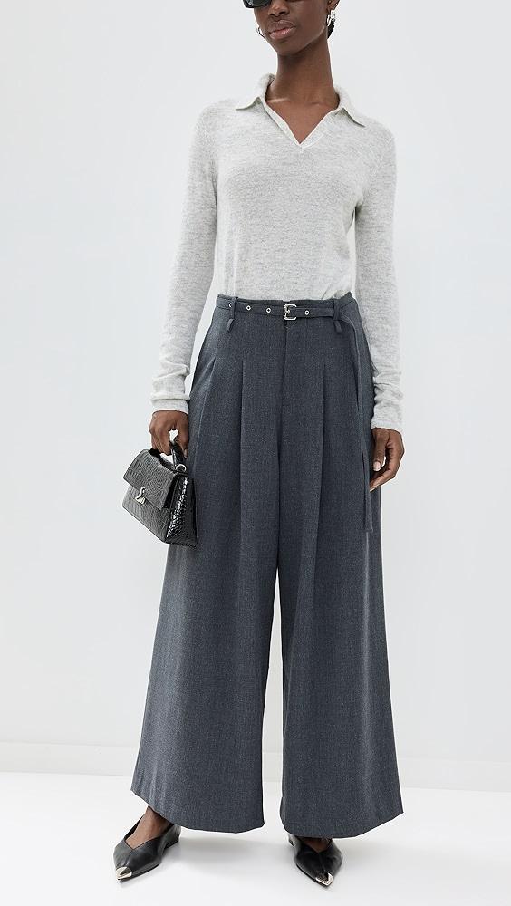 Pixie Market Smoking Belted Grey Wide Leg Pants | Shopbop Product Image