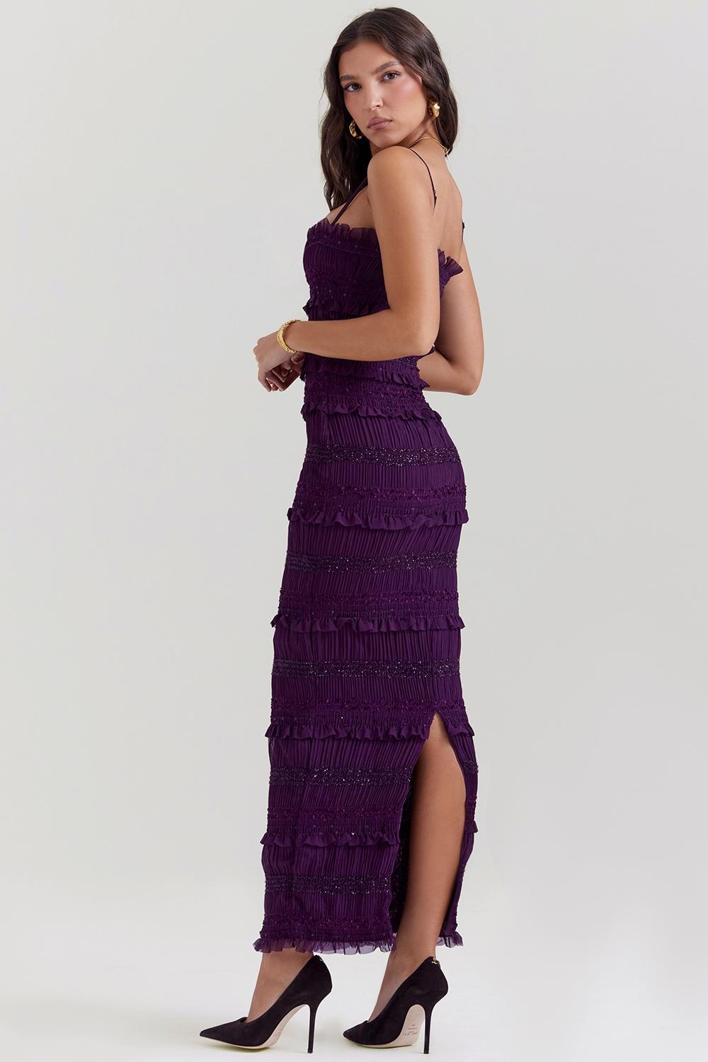 Solana Grape Sequin Pleat Corset Dress Product Image