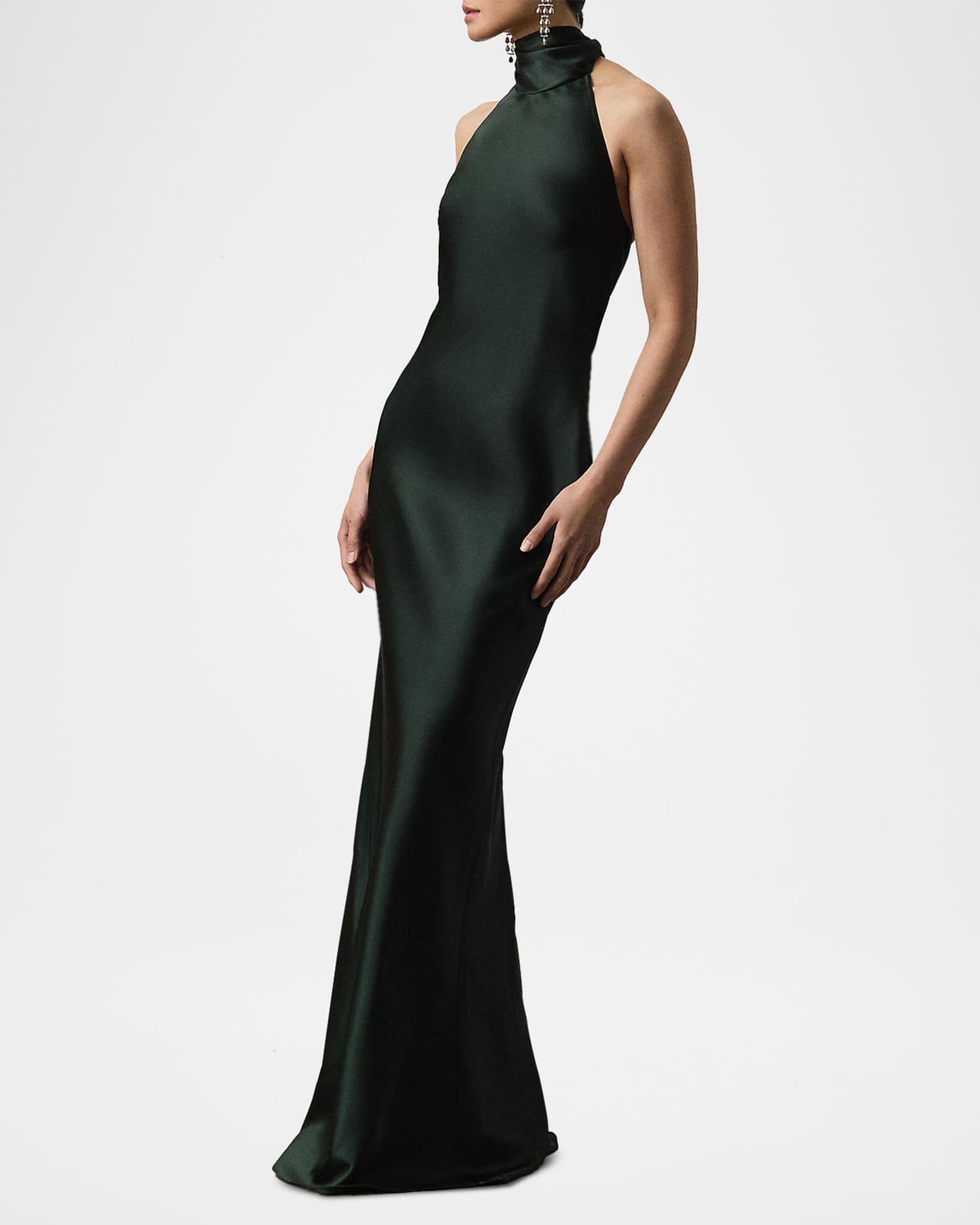 Chilton Stretch Satin Halter Evening Dress Product Image