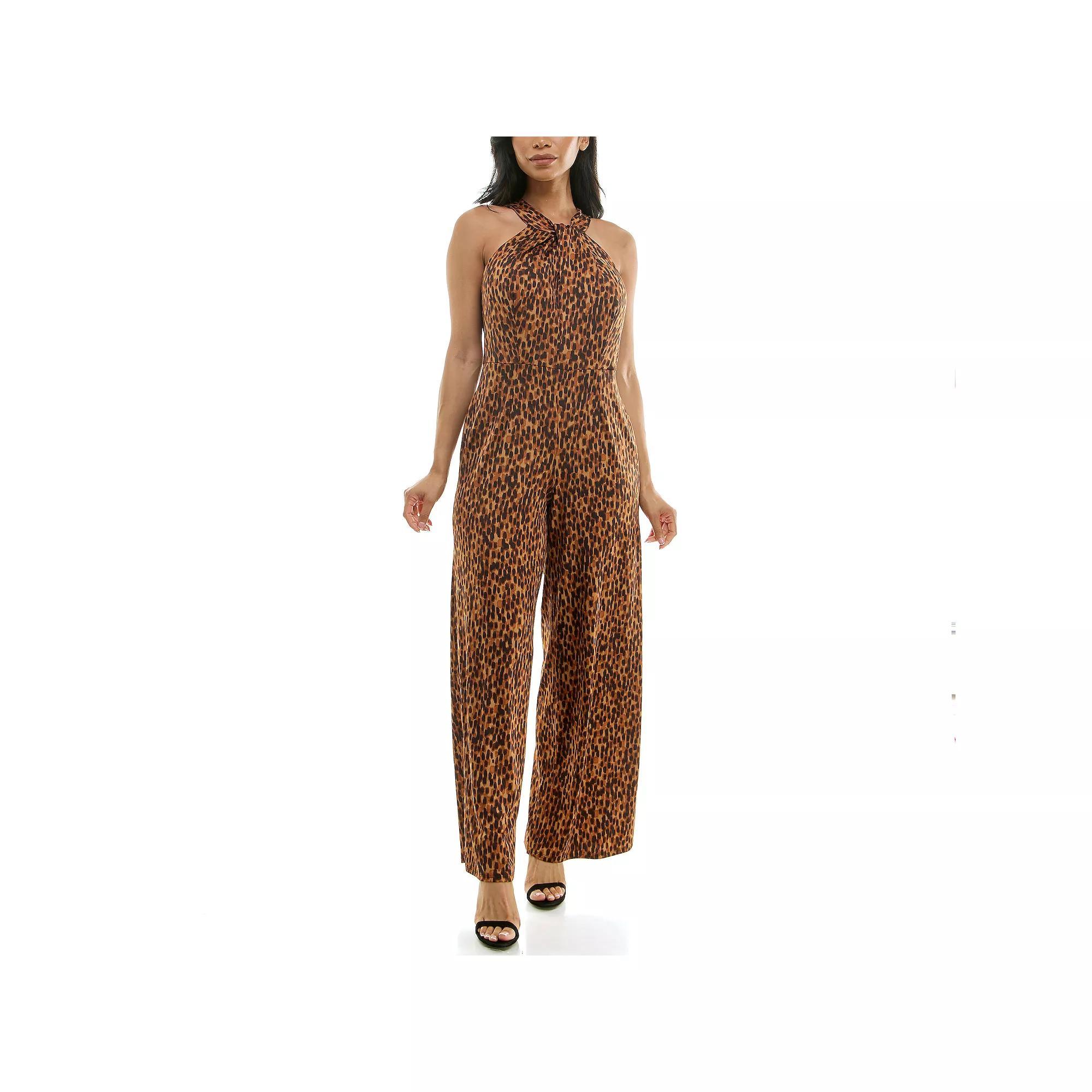 Women's Nina Leonard Printed Twist Neck Jumpsuit, Size: XL, Black Yellow Team Product Image